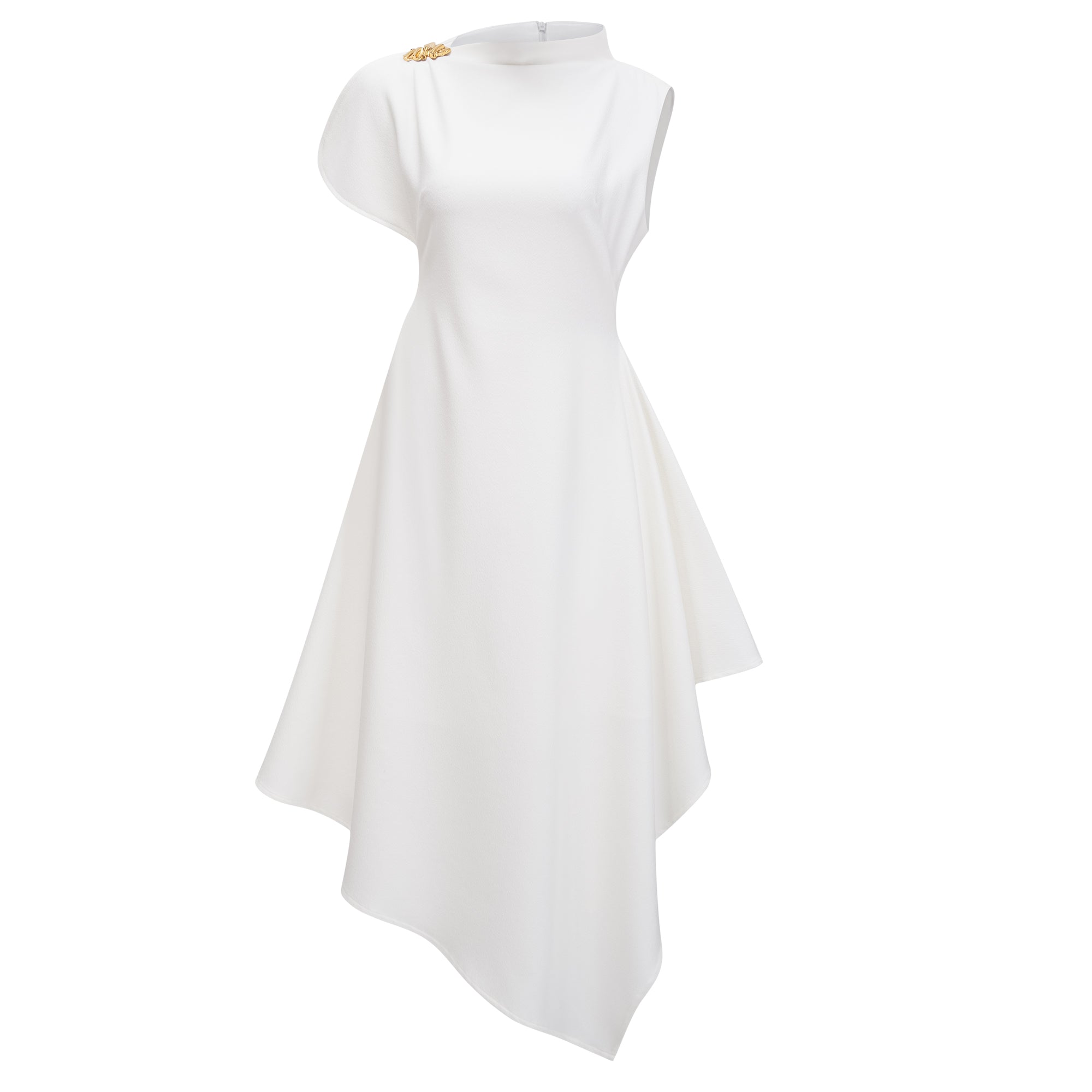 Liana White Asymmetrical Flared Midi Dress (Final Sale-US Only)
