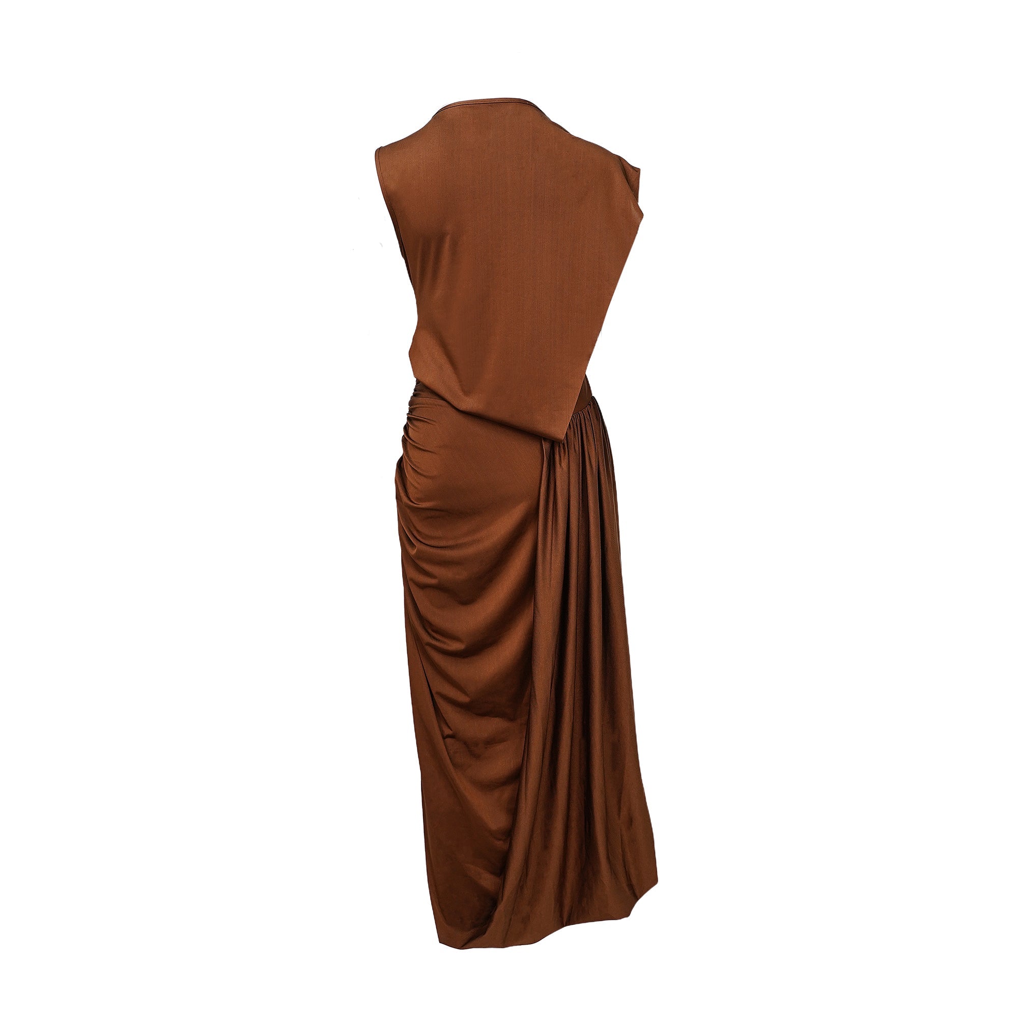 Reine Brown Asymmetrical Ruched Maxi Dress (Final Sale-US Only)