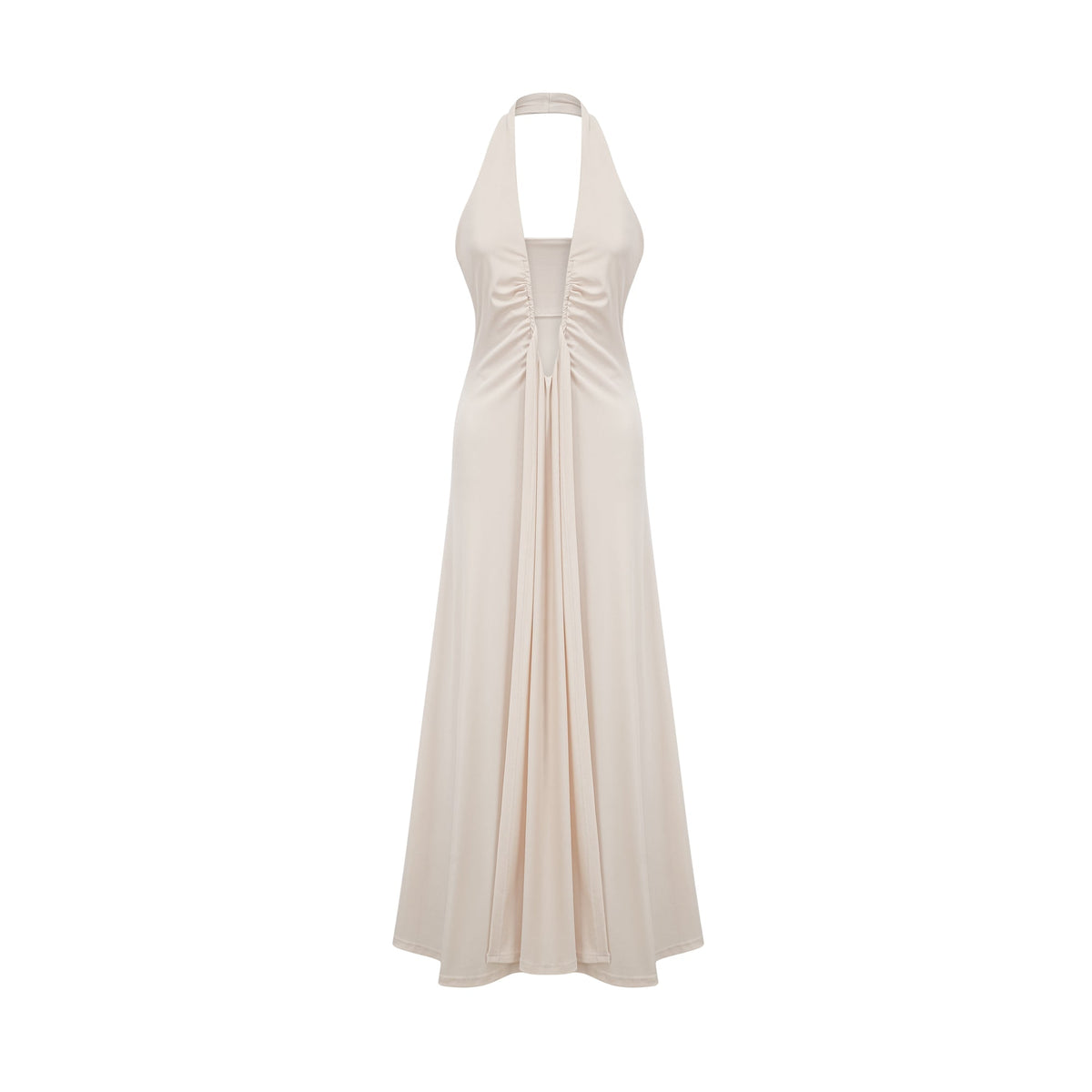 Géraldine white deep V-neck draped maxi dress