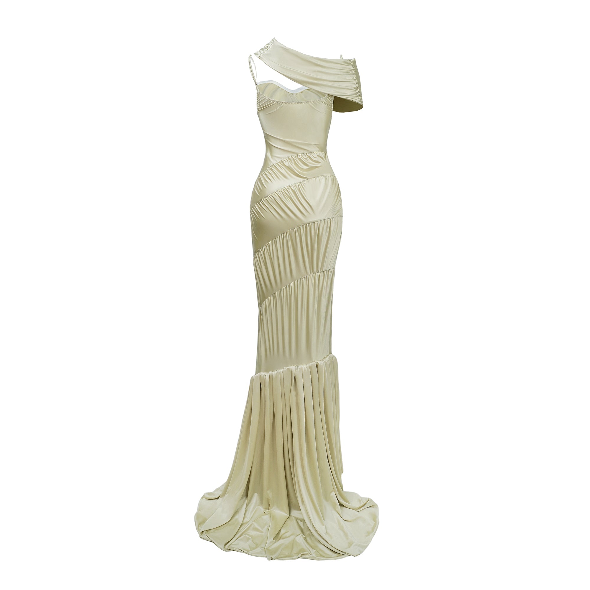 Cecilia Neutral Sea Ammonite Shirred Maxi Dress