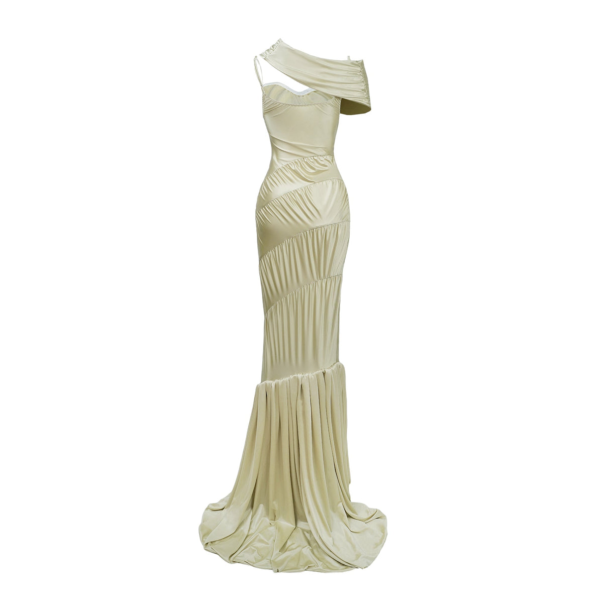 Cecilia Neutral Sea Ammonite Shirred Maxi Dress