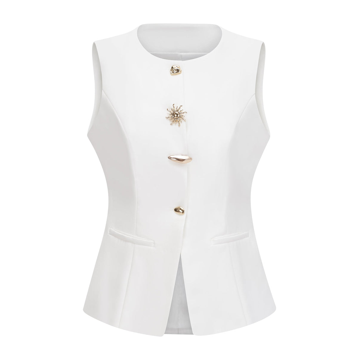 Emma White Waistcoat with Gold Buttons