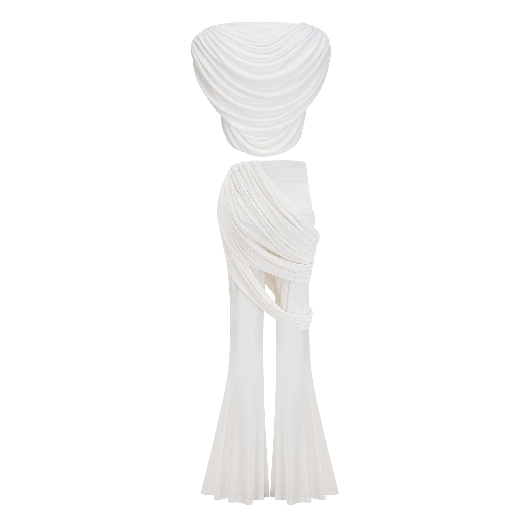 Dulcie White Asymmetrical Ruched Matching Set