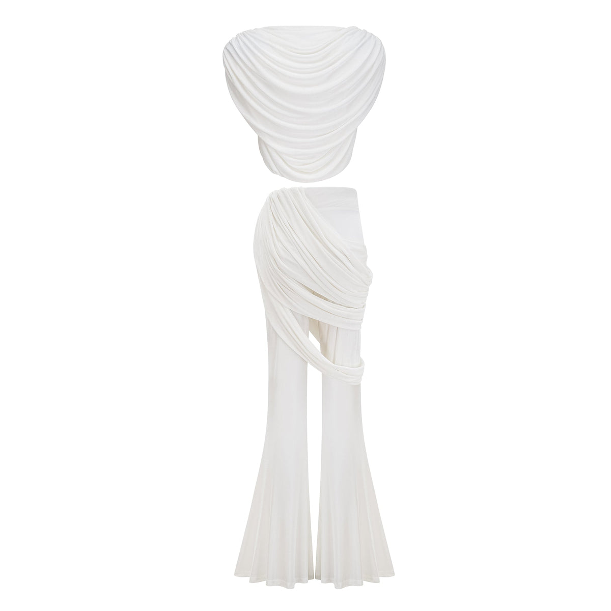 Dulcie White Asymmetrical Ruched Matching Set