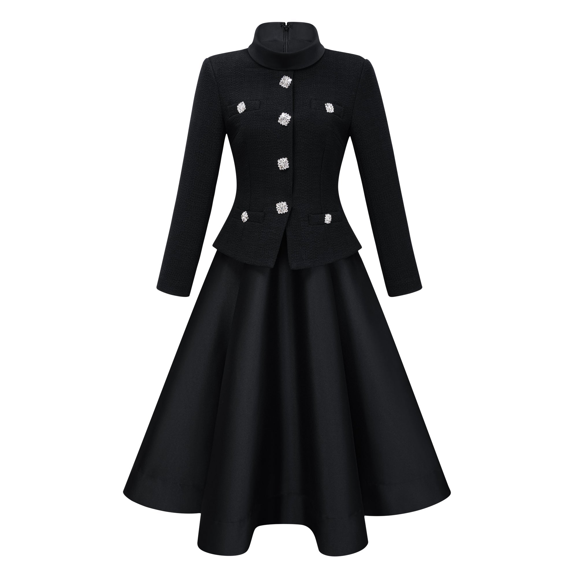 Lorelei Black High Neck Tweed Midi Dress (Final Sale)