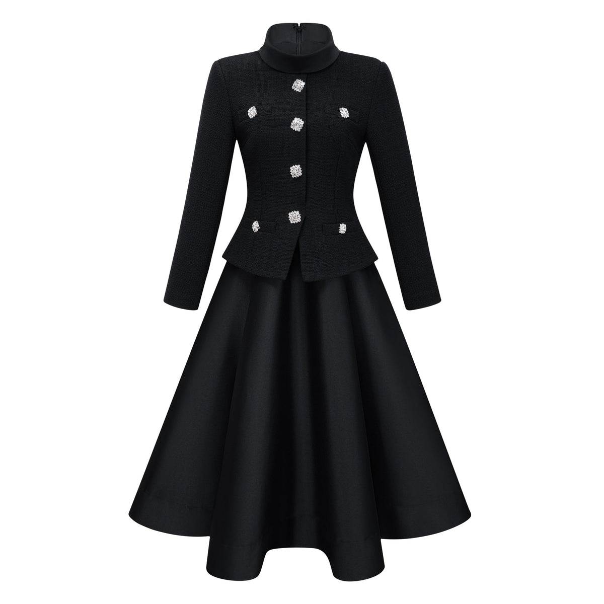 Lorelei Black High Neck Tweed Midi Dress (Final Sale)