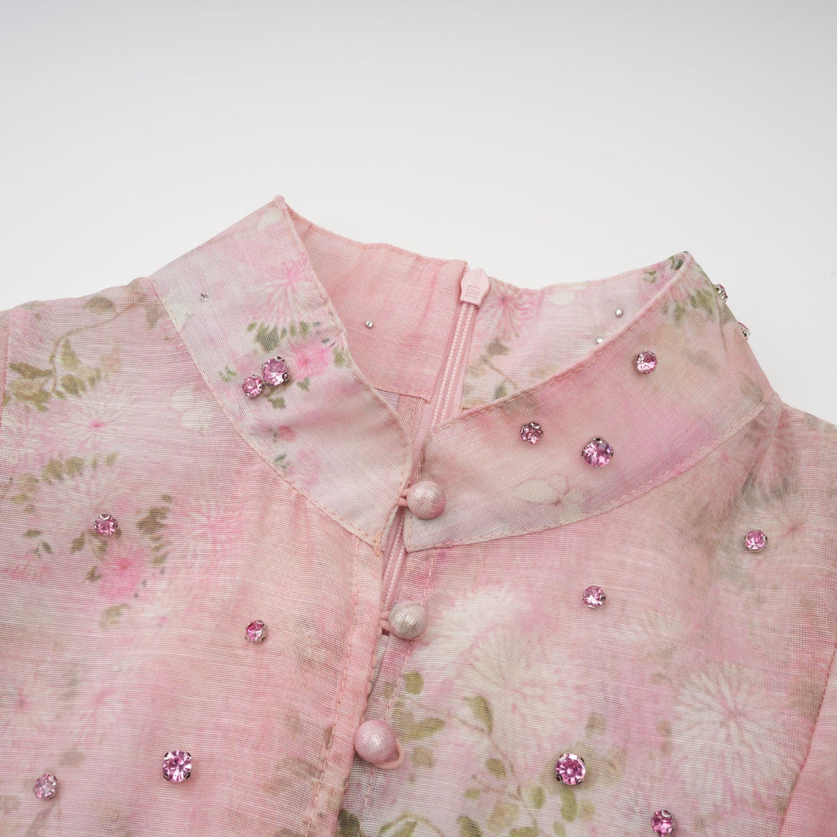 Narcisse pink embellished floral-print mini dress