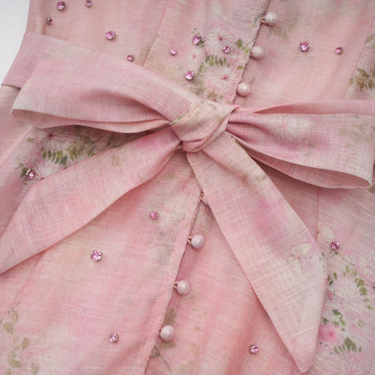 Narcisse pink embellished floral-print mini dress