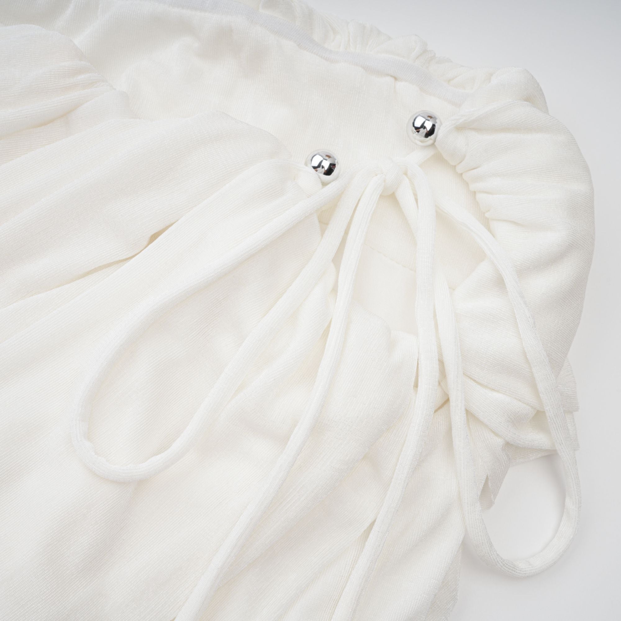 Dulcie White Asymmetrical Ruched Matching Set