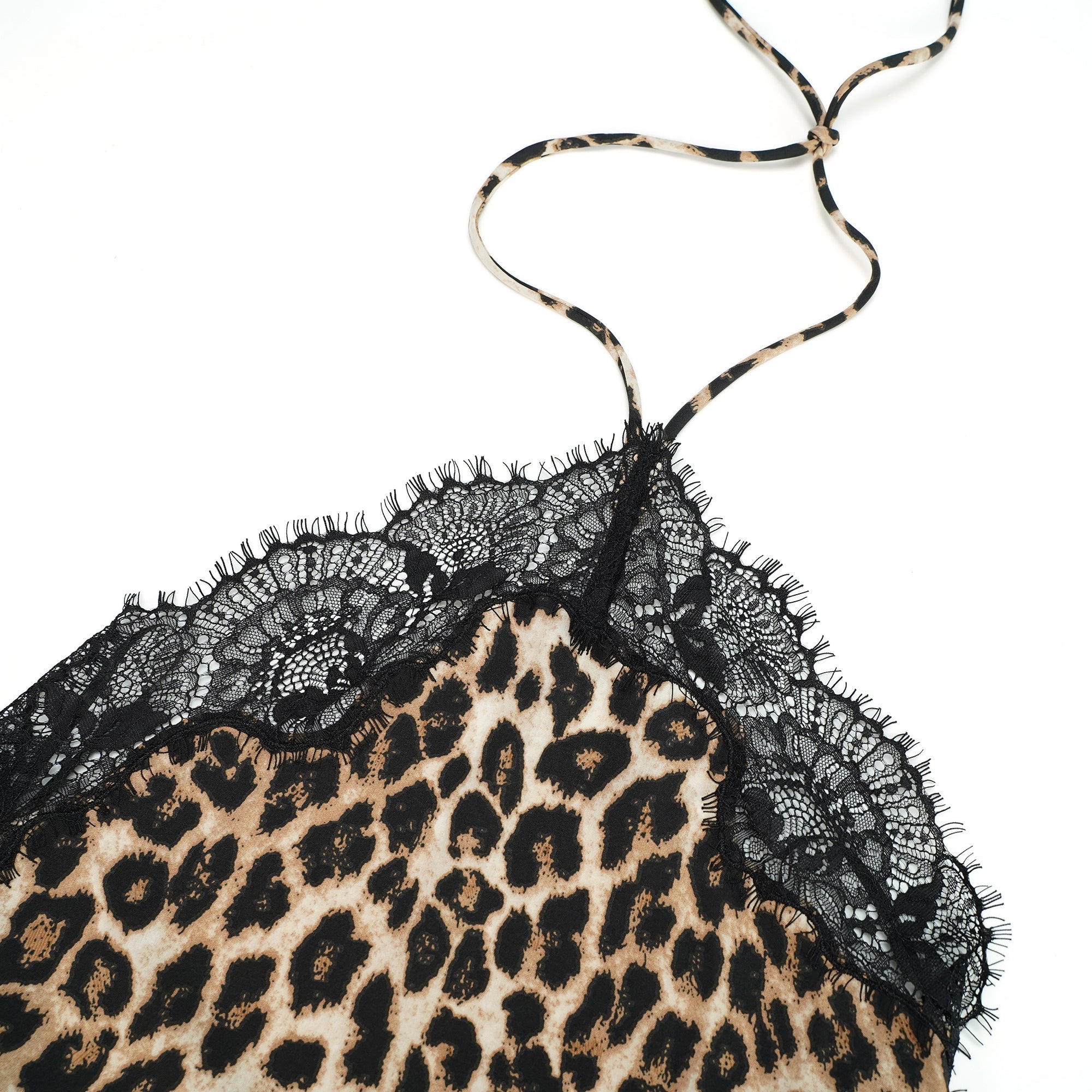 Alizée Brown Lace Panel Leopard Print Maxi Dress