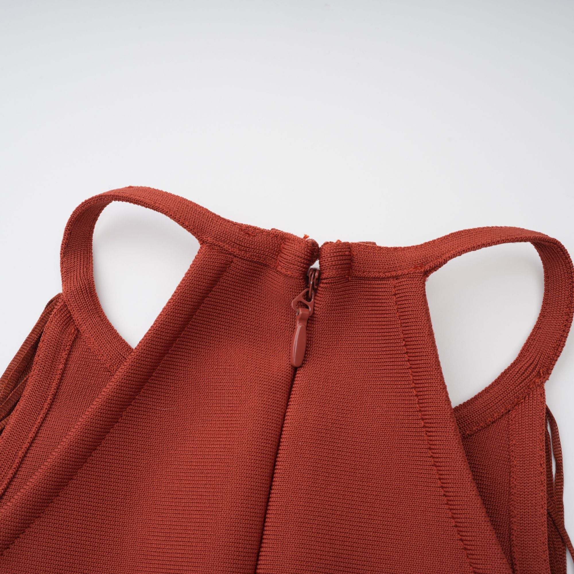 Mélisande Rusty Red Halterneck Fringed Maxi Gown