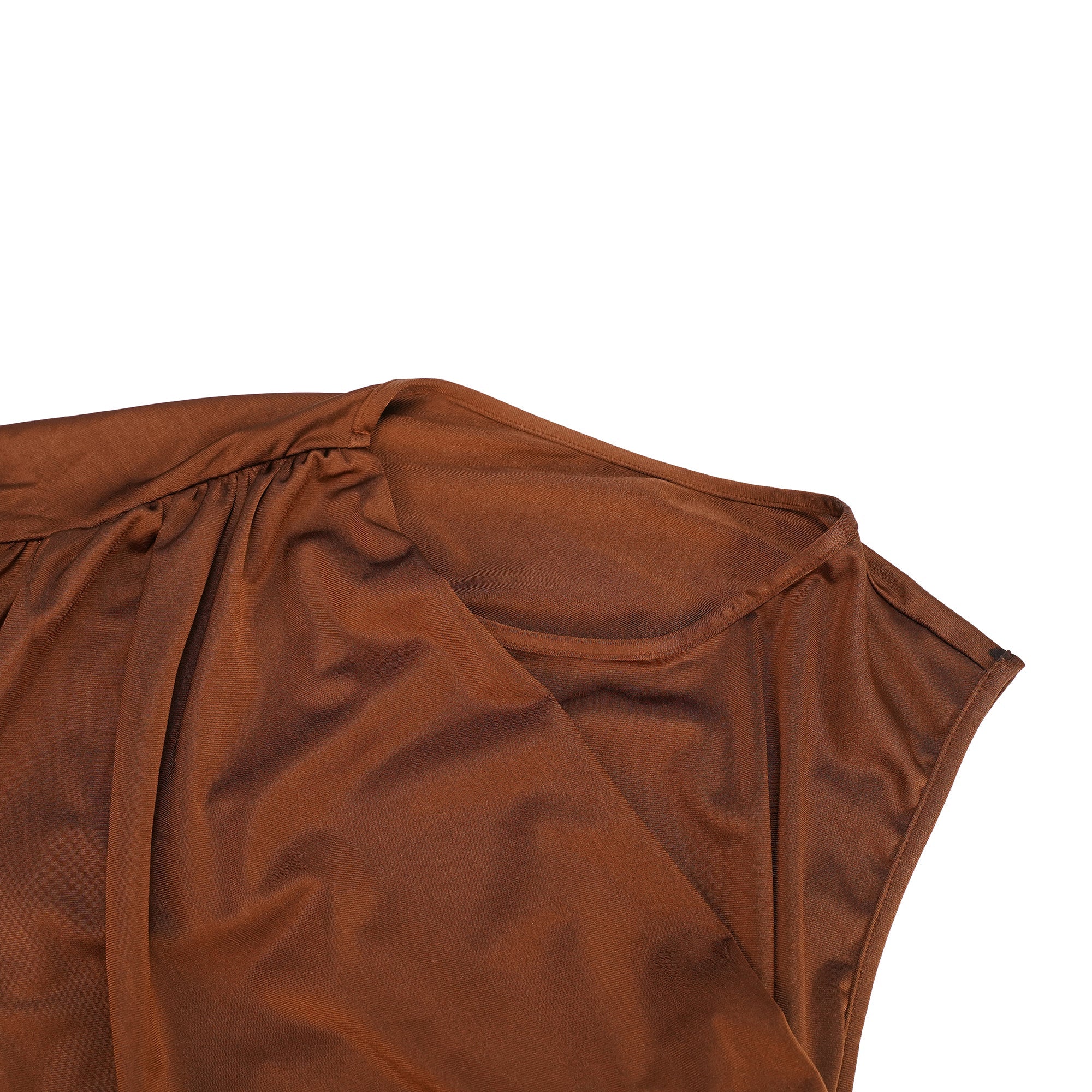 Reine Brown Asymmetrical Ruched Maxi Dress