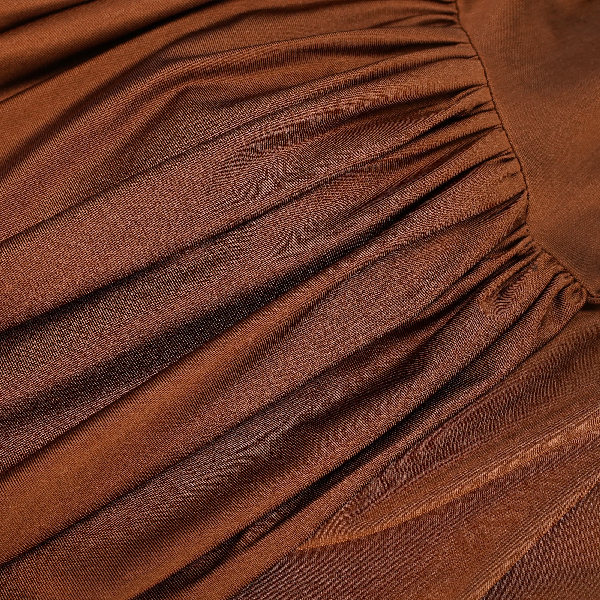 Reine Brown Asymmetrical Ruched Maxi Dress