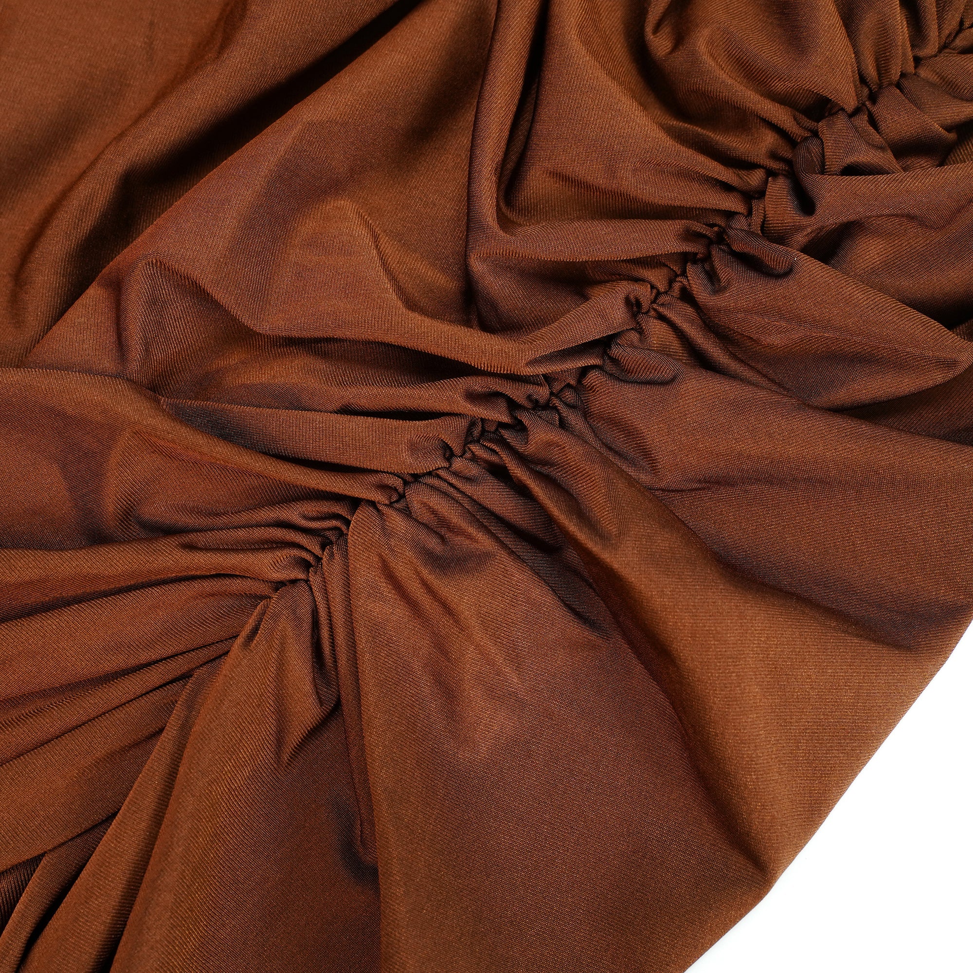 Reine Brown Asymmetrical Ruched Maxi Dress