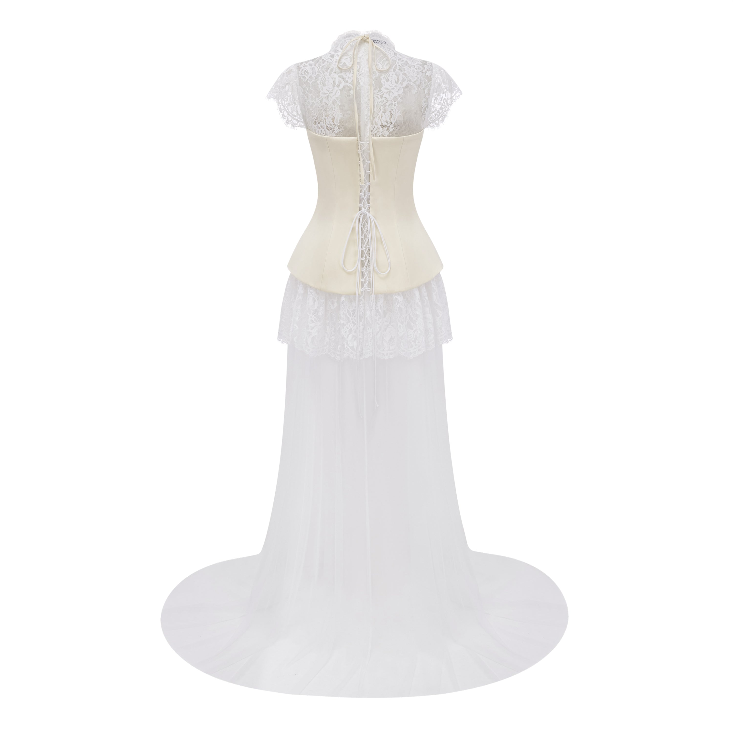 Michalina White Lace Convertible Gown with Detachable Skirt