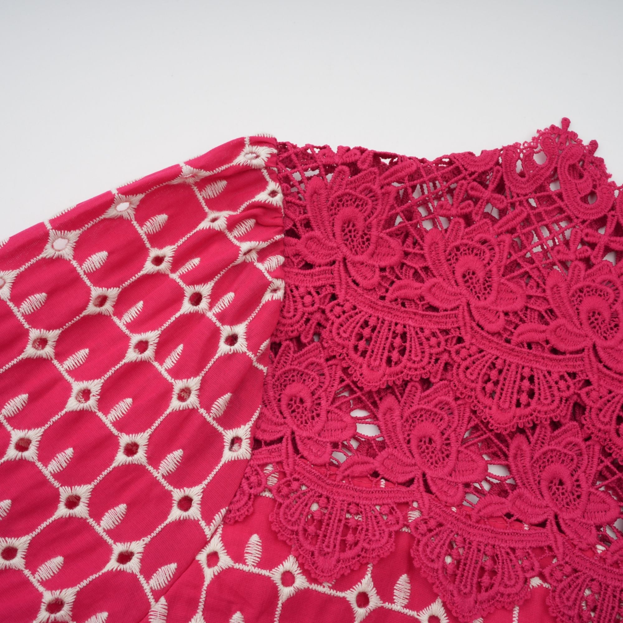 Chantal red scallop-pattern lace-panel maxi dress