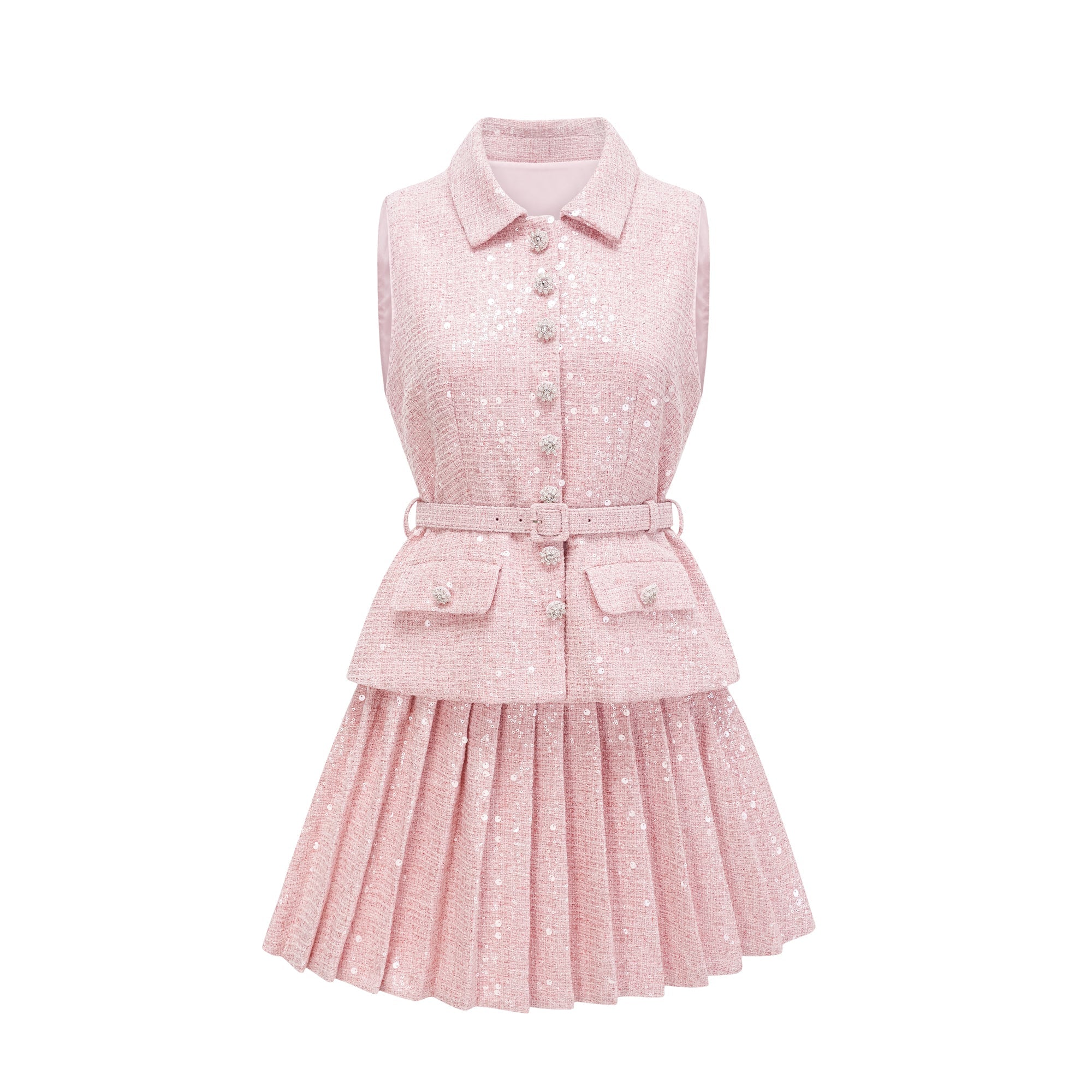 Élise pink pleated embellished mini dress (Final Sale-US Only)