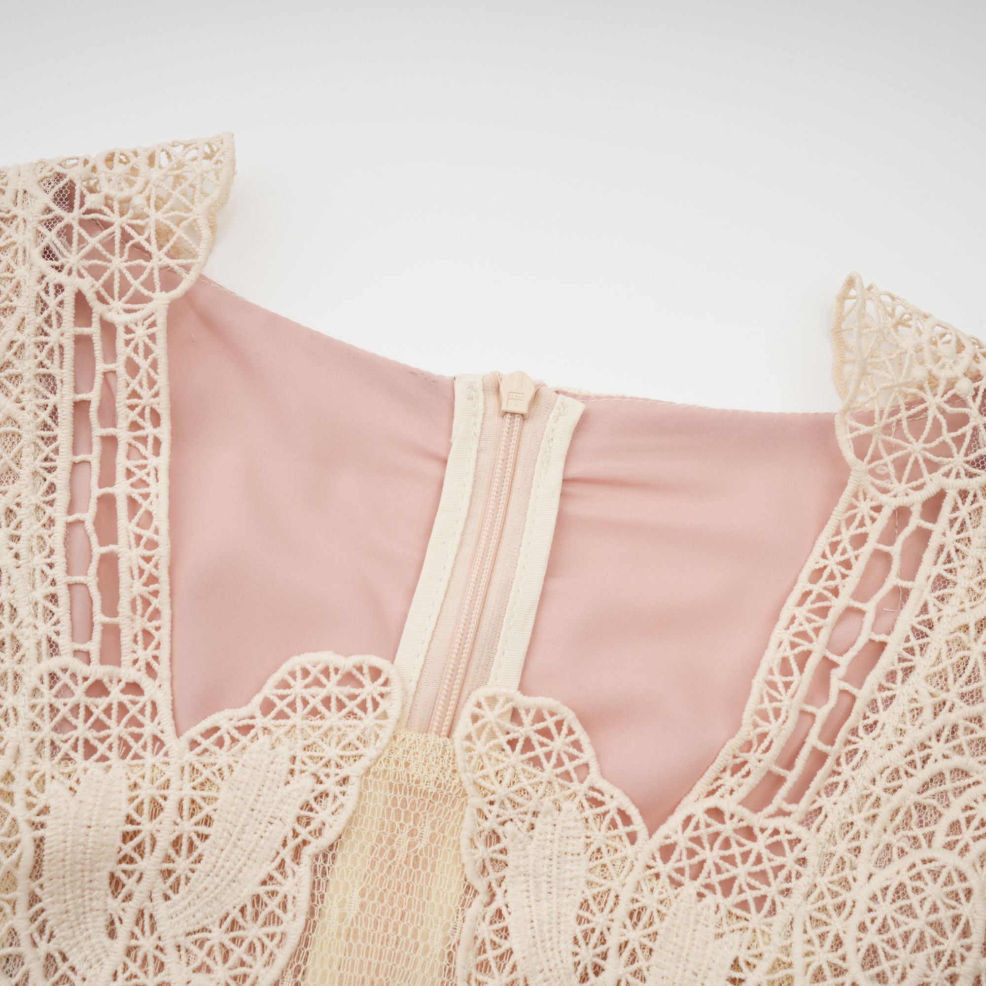Céleste floral-lace-panelling tulle midi dress in Neutrals