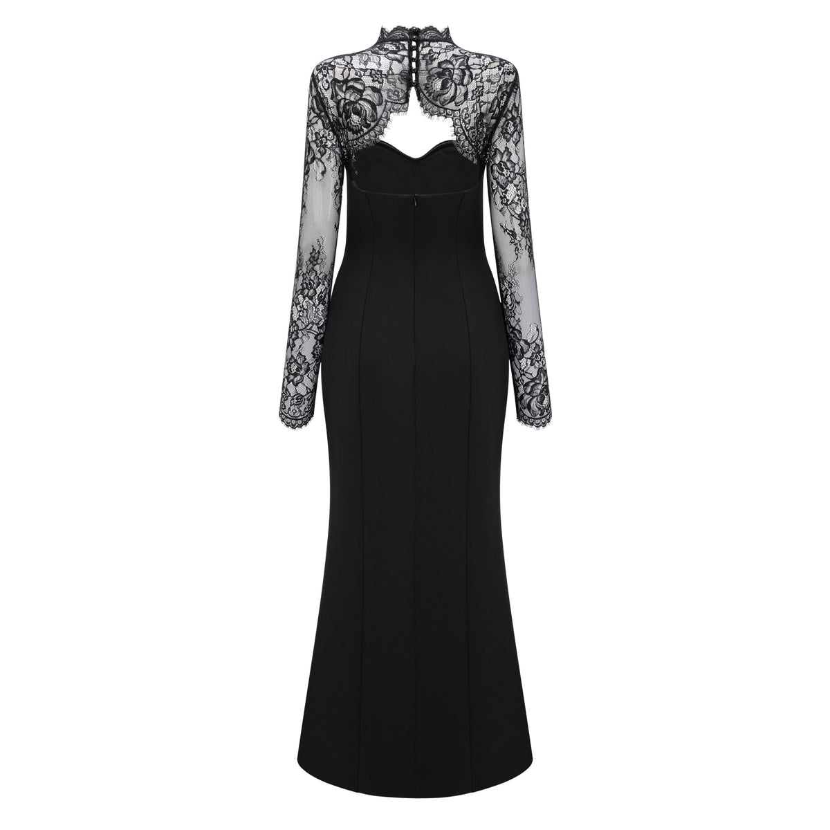 bokamoso black lace panel maxi gown