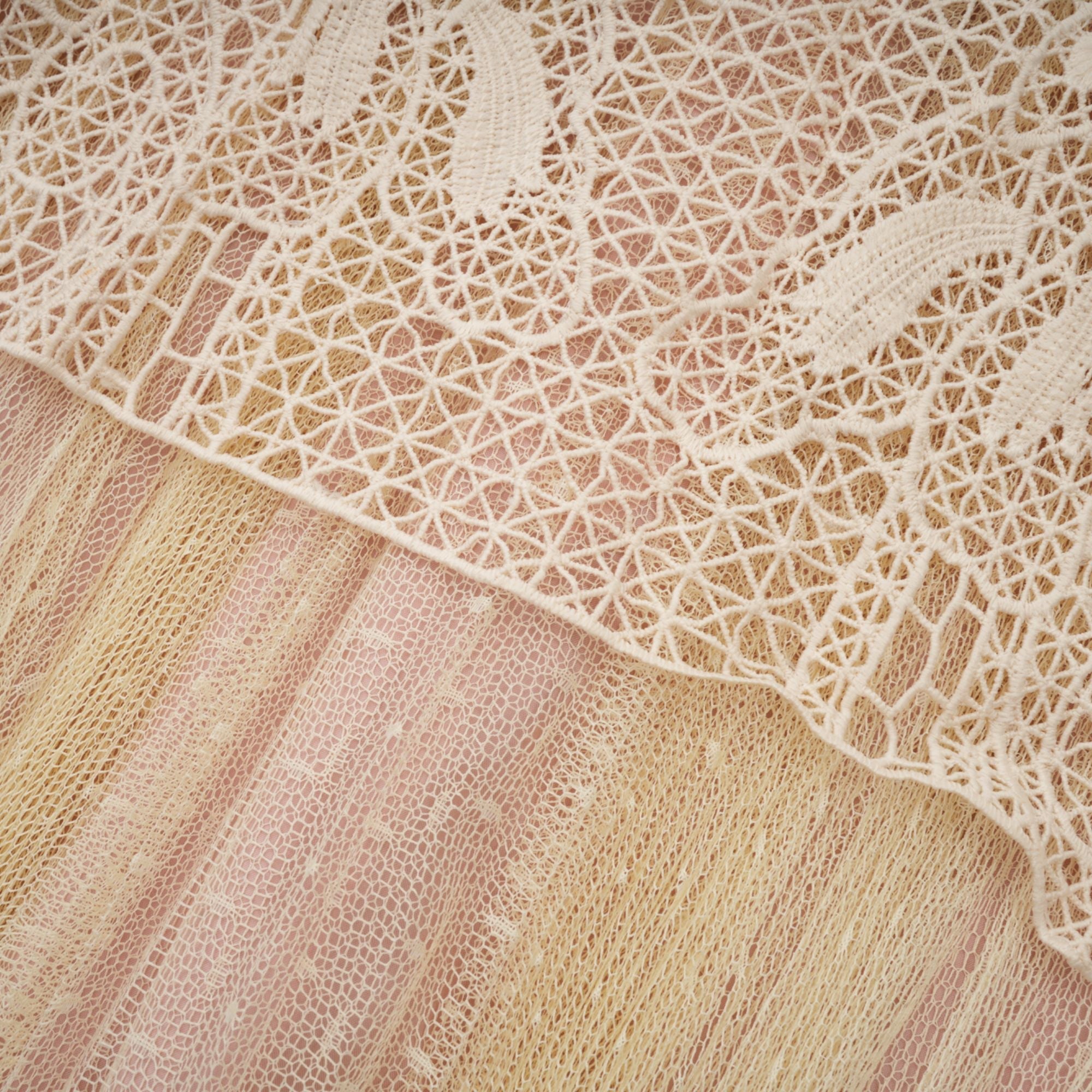 Céleste floral-lace-panelling tulle midi dress in Neutrals