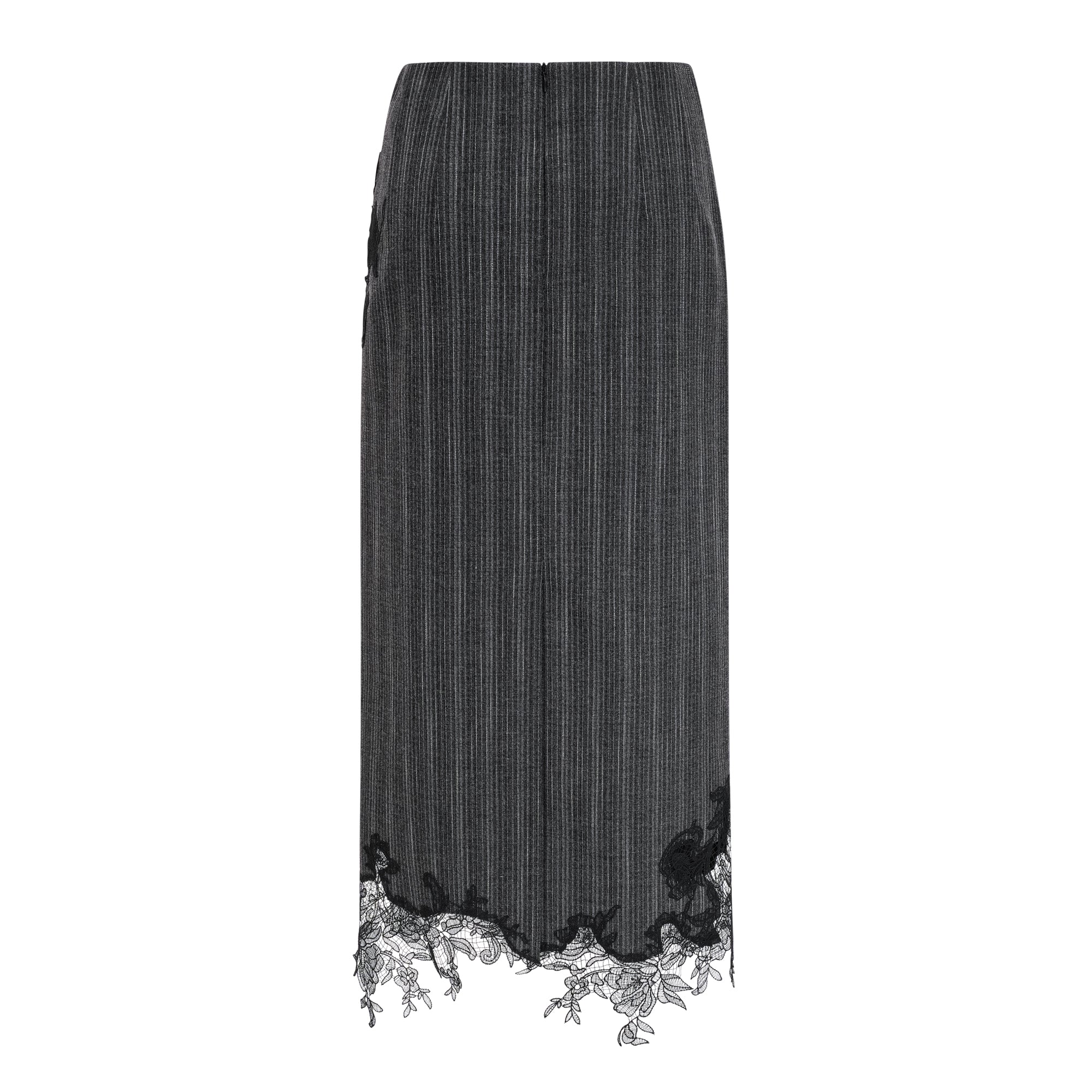 Sidonie Grey Floral Appliqué Striped Blazer & Skirt Set