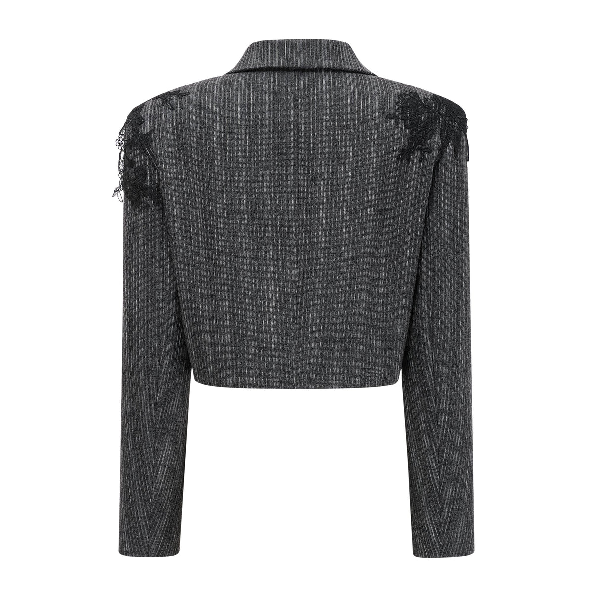 Sidonie Grey Floral Appliqué Striped Blazer & Skirt Set (Final Sale-US Only)