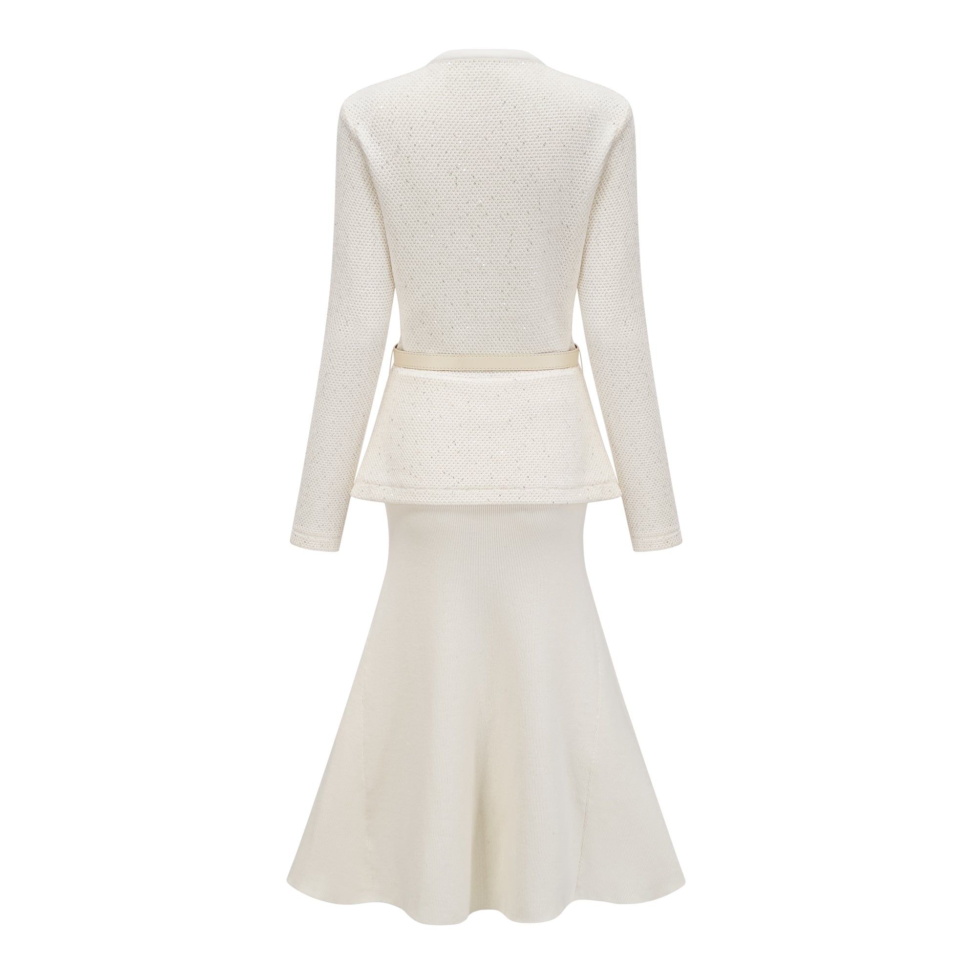 Adélade White Embellished Knit Midi Dress