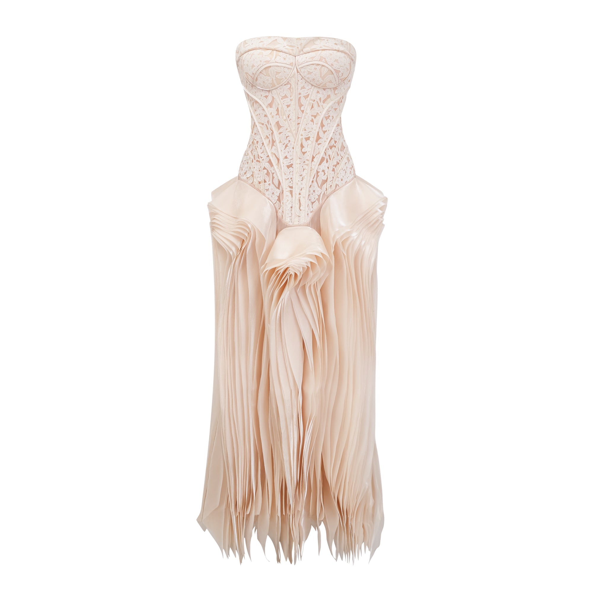 Irène neutrals lace layered corset maxi dress