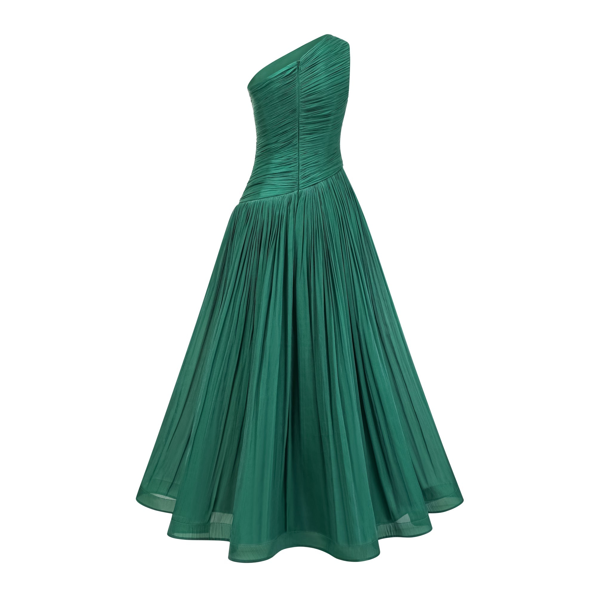Emerald Green One Shoulder Ruched Maxi Dress (Final Sale-US Only)