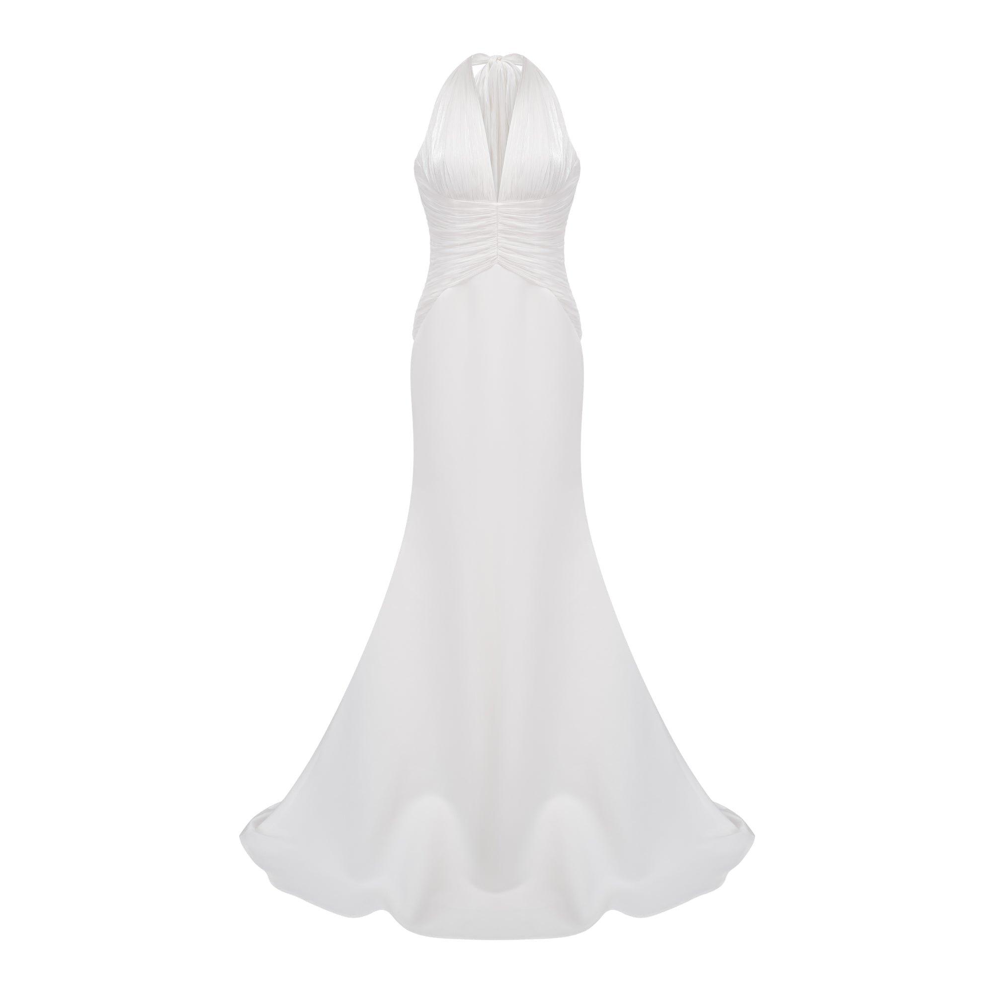 Emmeline White Train Design Gathered Maxi Dress