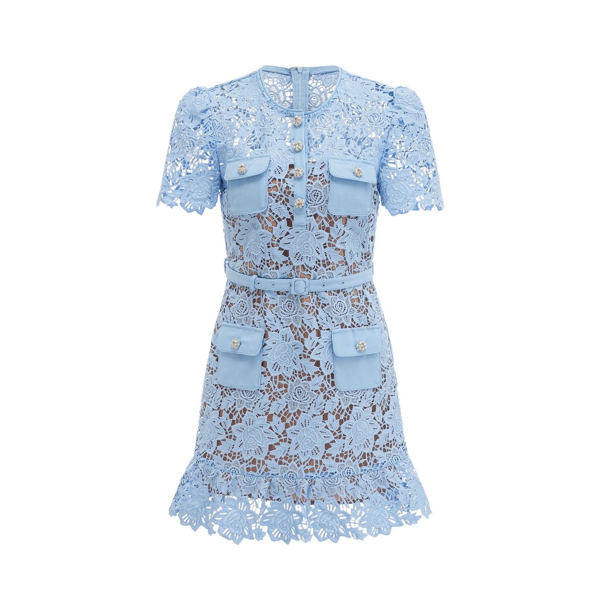 Ariane blue floral-appliqué ruffled lace mini dress (Final Sale-US Only)