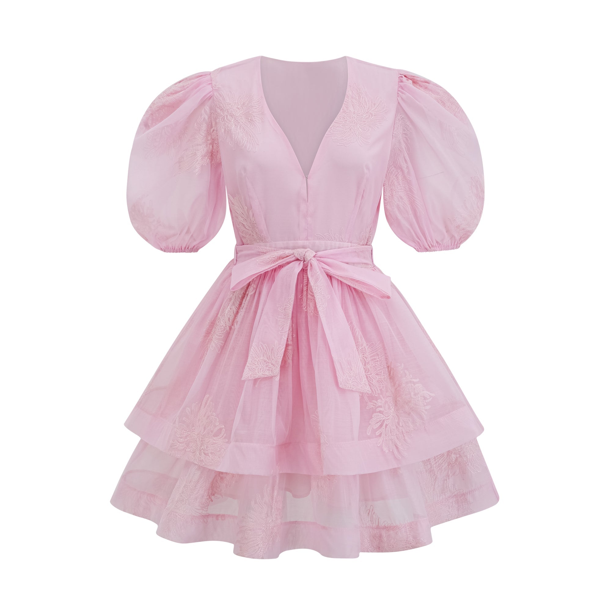 Florence pink floral-embroidered layered mini dress (Final Sale)