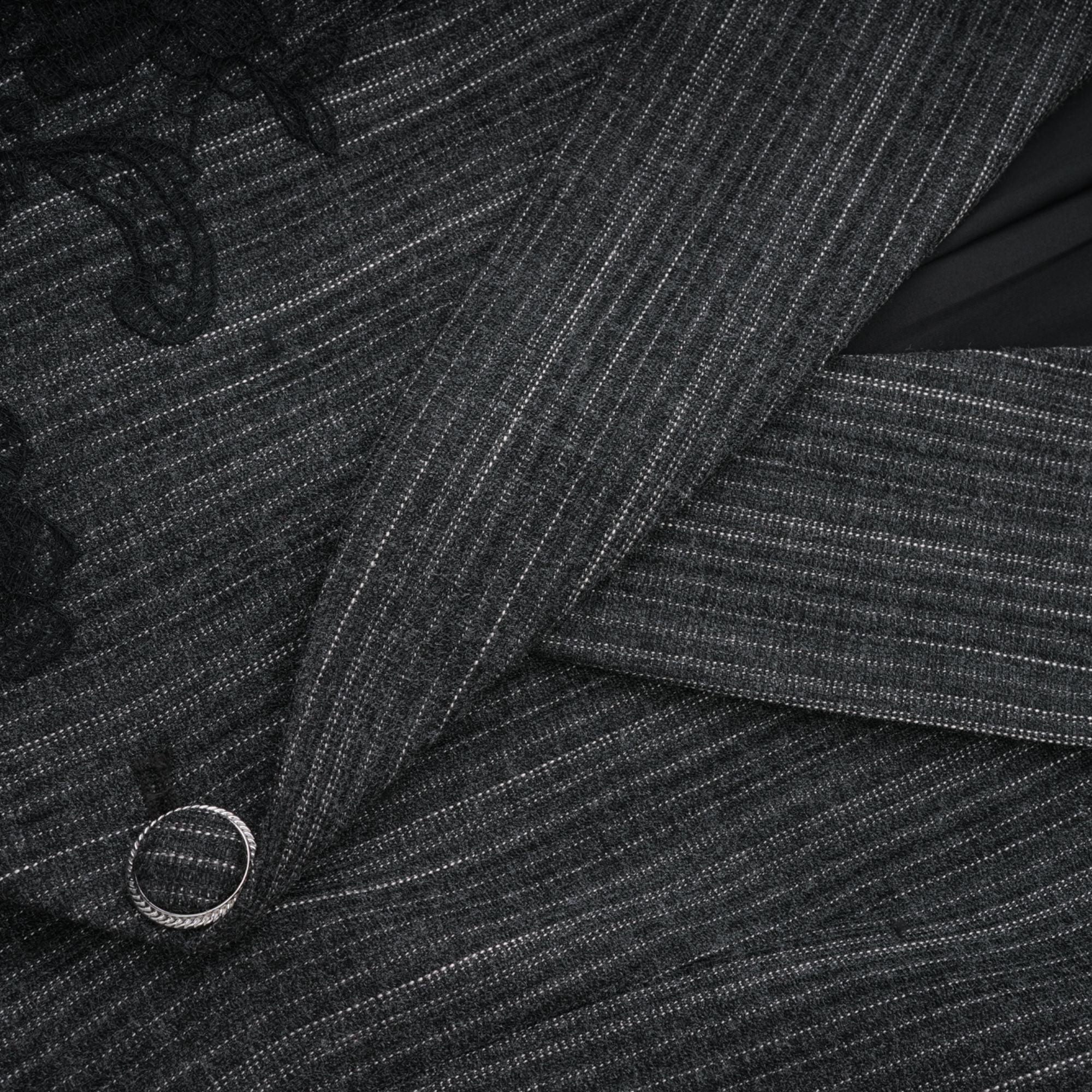 Sidonie Grey Floral Appliqué Striped Blazer & Skirt Set