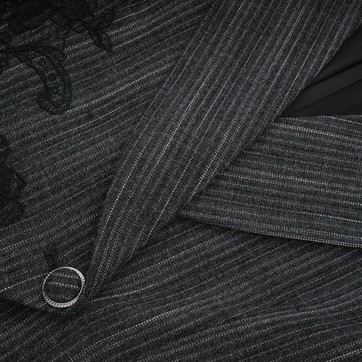 Sidonie Grey Floral Appliqué Striped Blazer & Skirt Set (Final Sale-US Only)