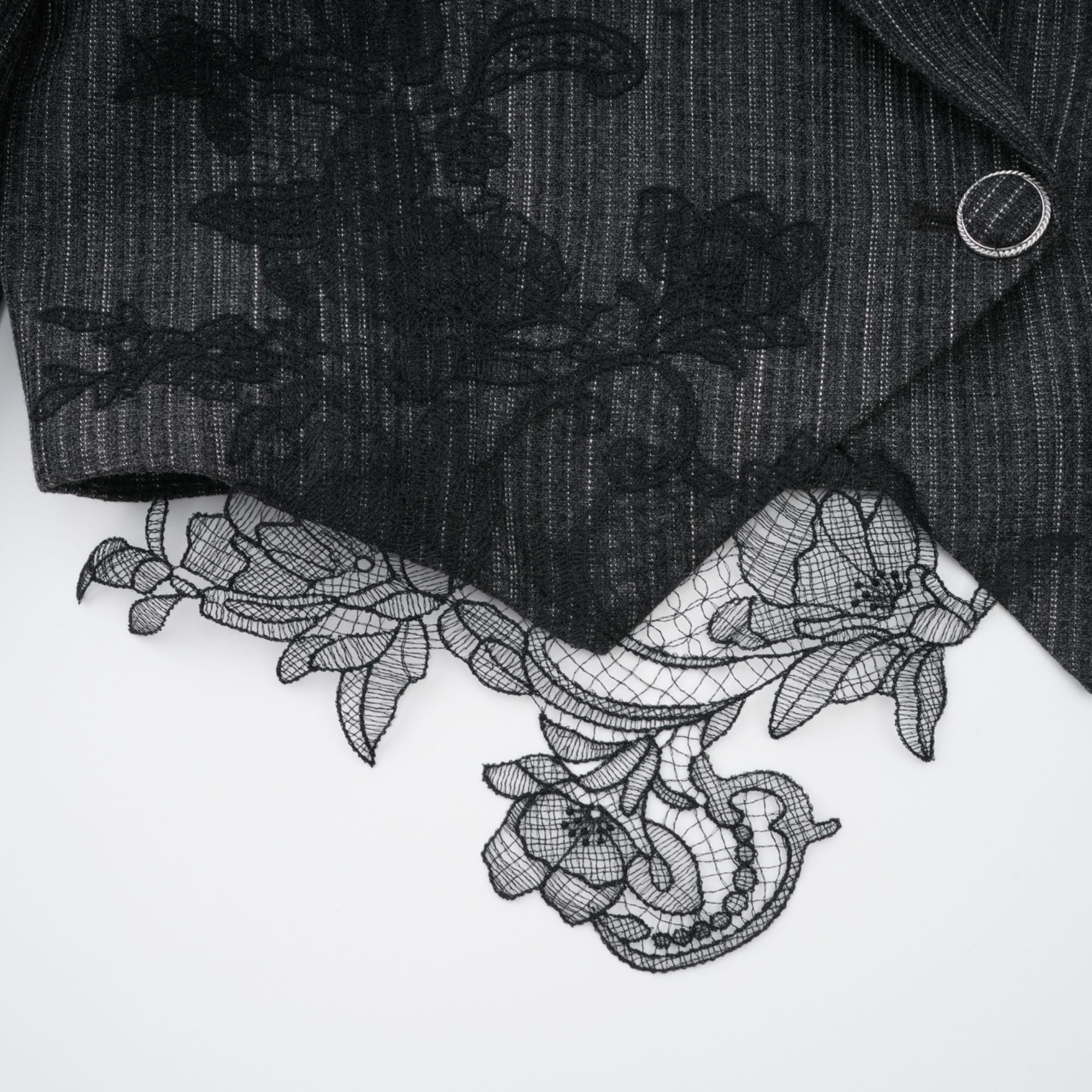 Sidonie Grey Floral Appliqué Striped Blazer & Skirt Set