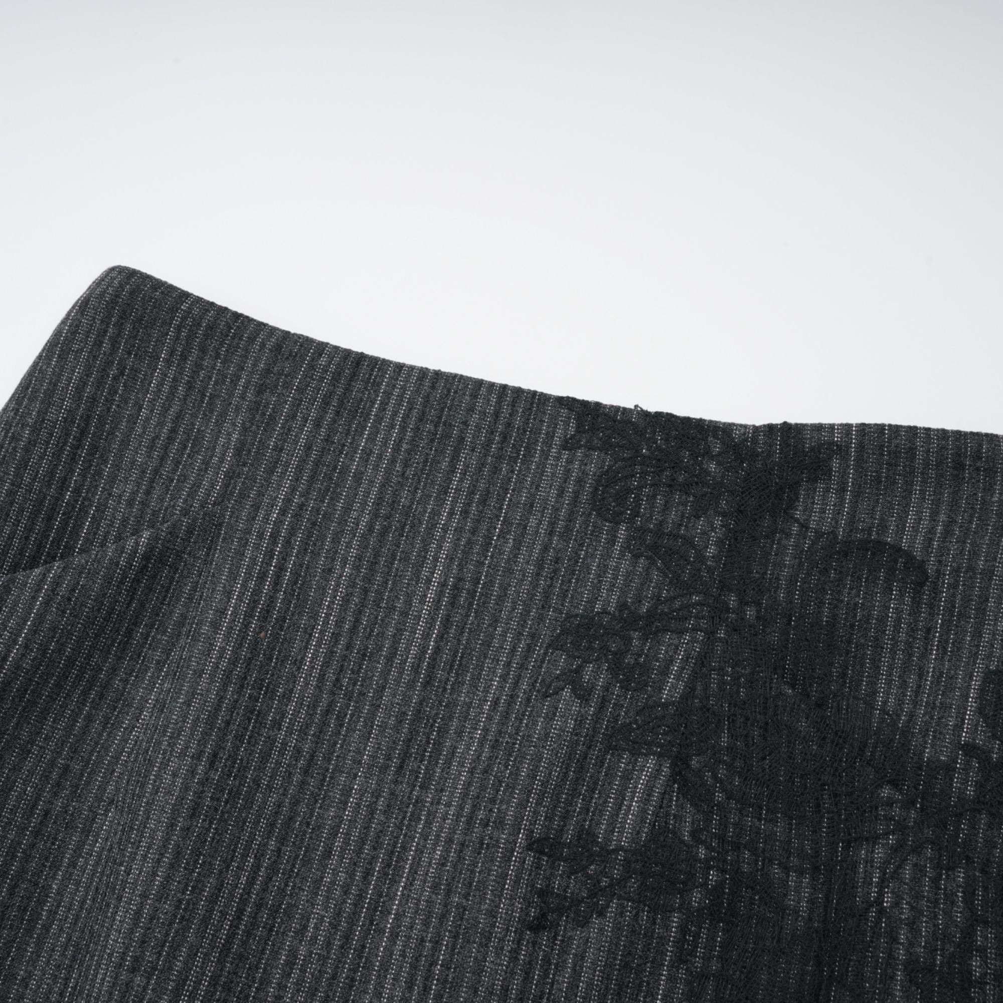 Sidonie Grey Floral Appliqué Striped Blazer & Skirt Set