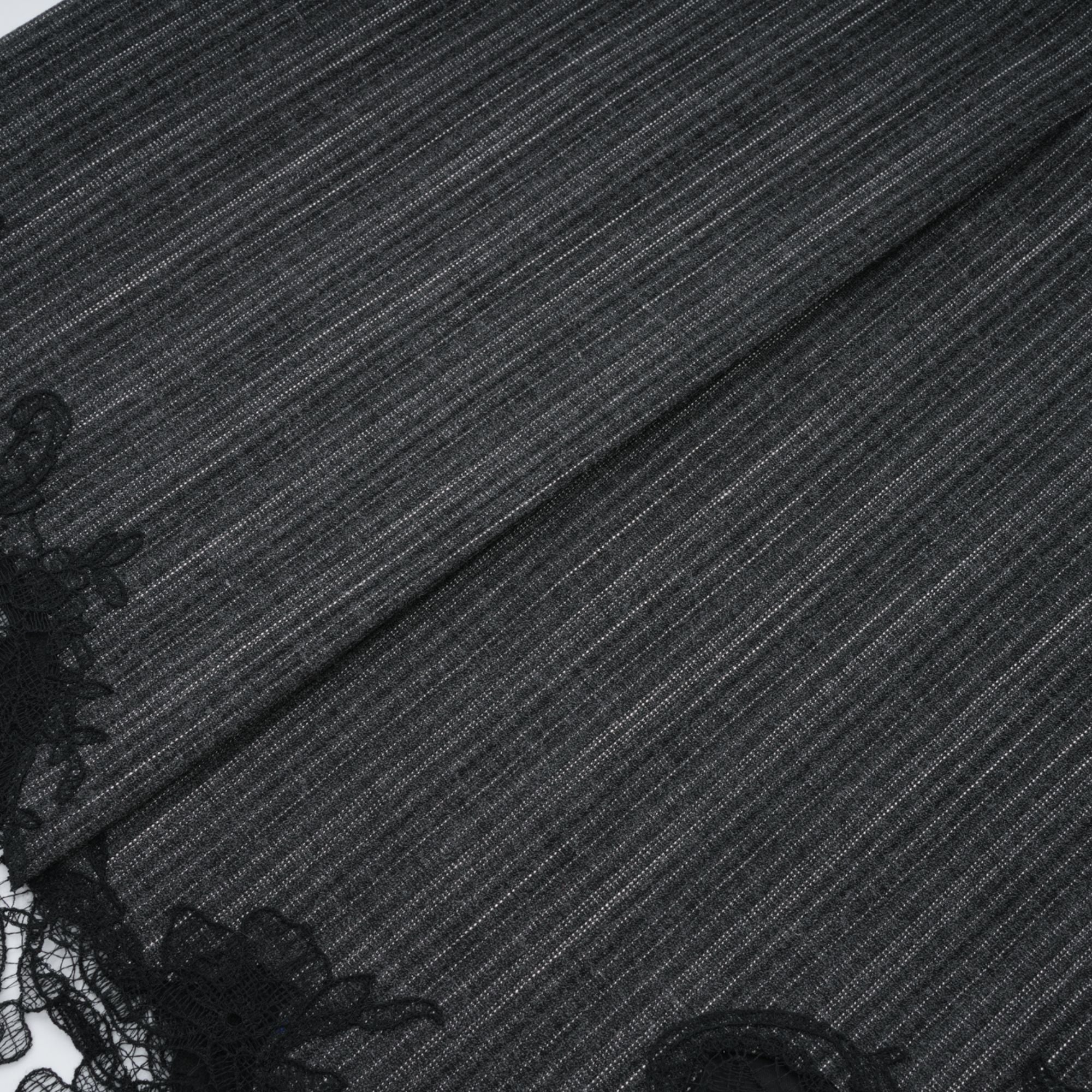 Sidonie Grey Floral Appliqué Striped Blazer & Skirt Set