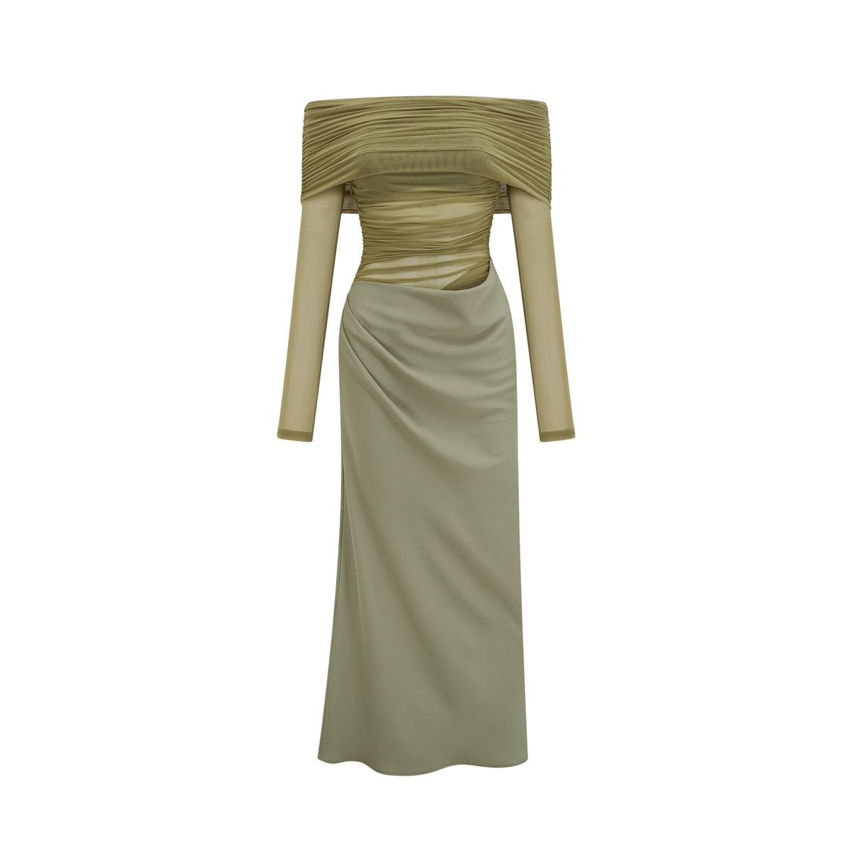 Estelle off-shoulder semi-sheer midi dress in Green
