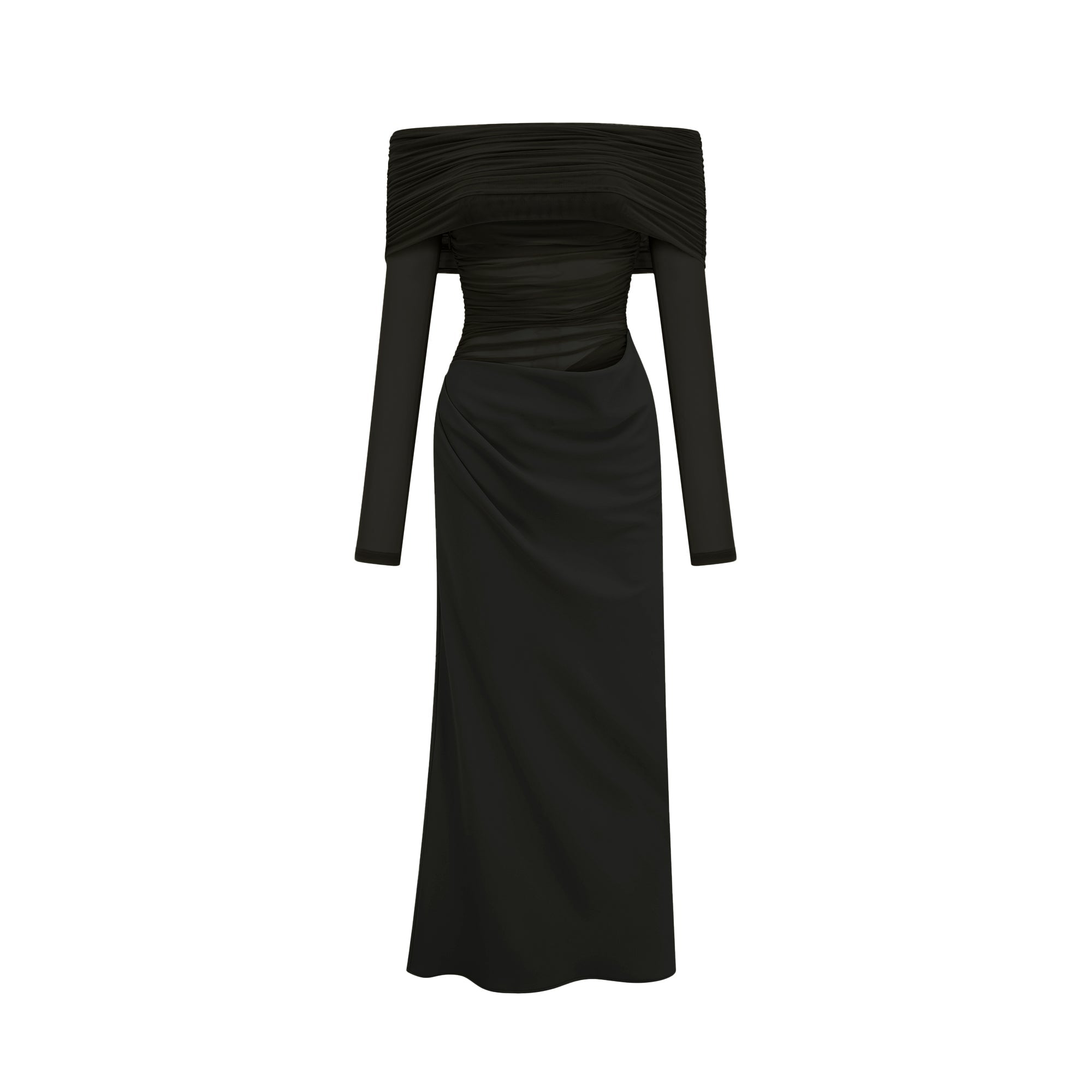 Estelle off-shoulder semi-sheer midi dress in Black (Final Sale)