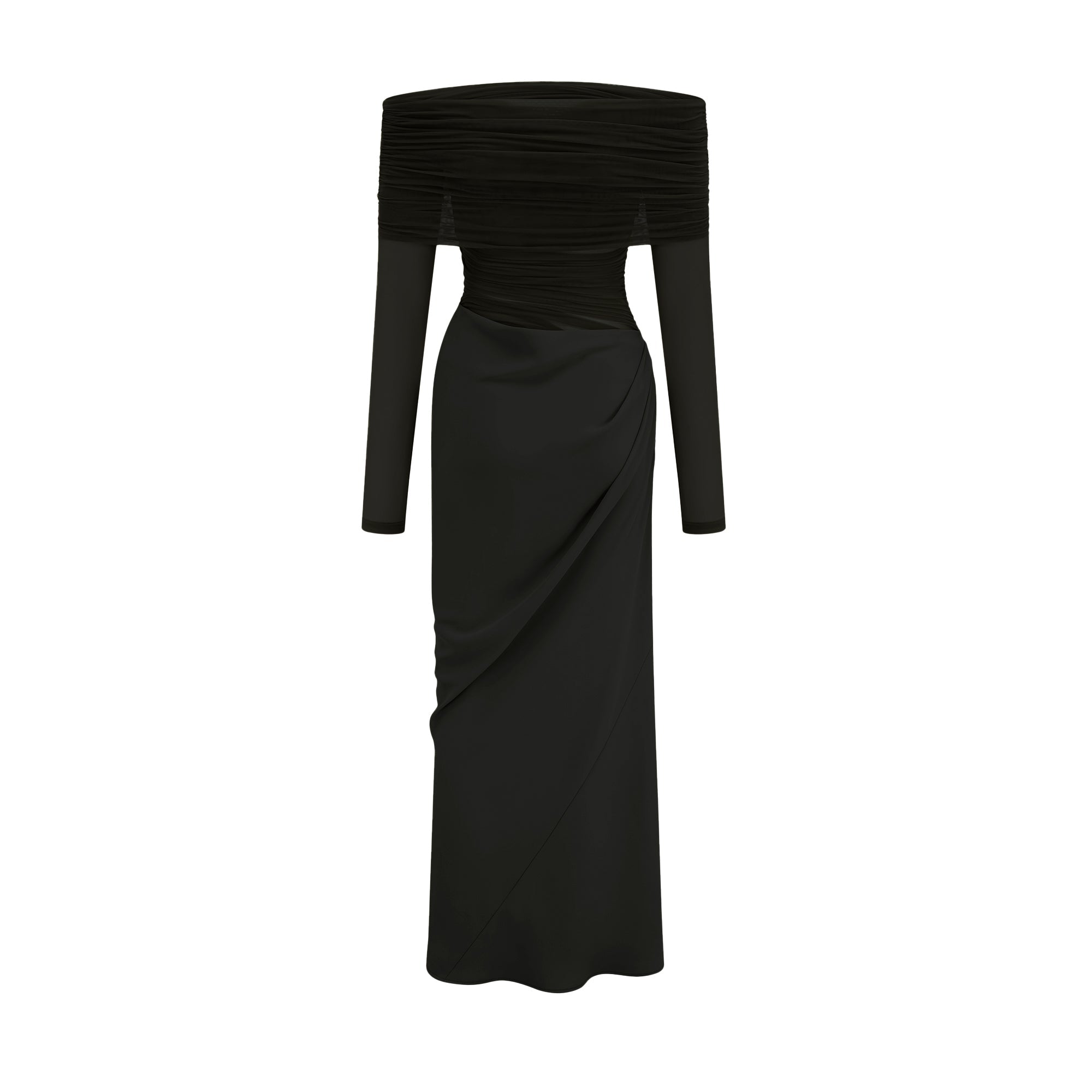 Estelle off-shoulder semi-sheer midi dress in Black (Final Sale)