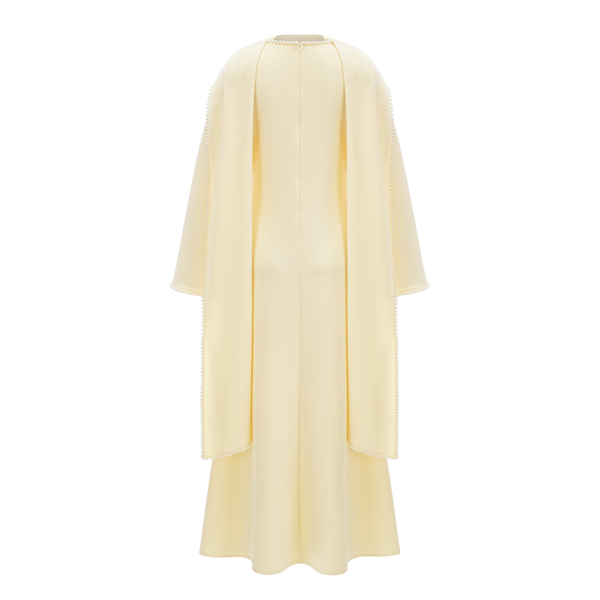 Piroska Yellow Pearl Trim Shawl Detail Maxi Dress (Final Sale-US Only)