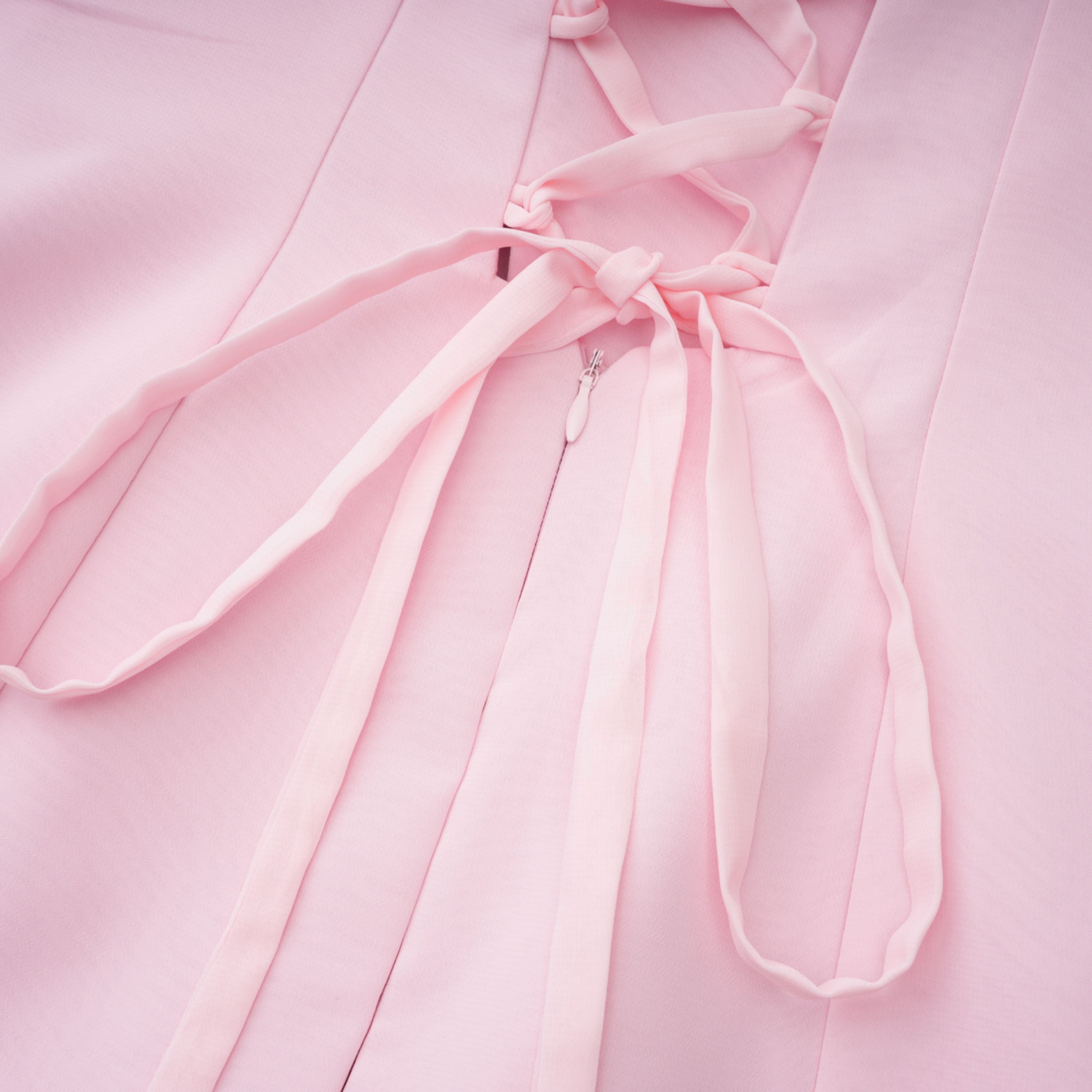 Romane Pink Strapless Corset Chiffon Maxi Dress