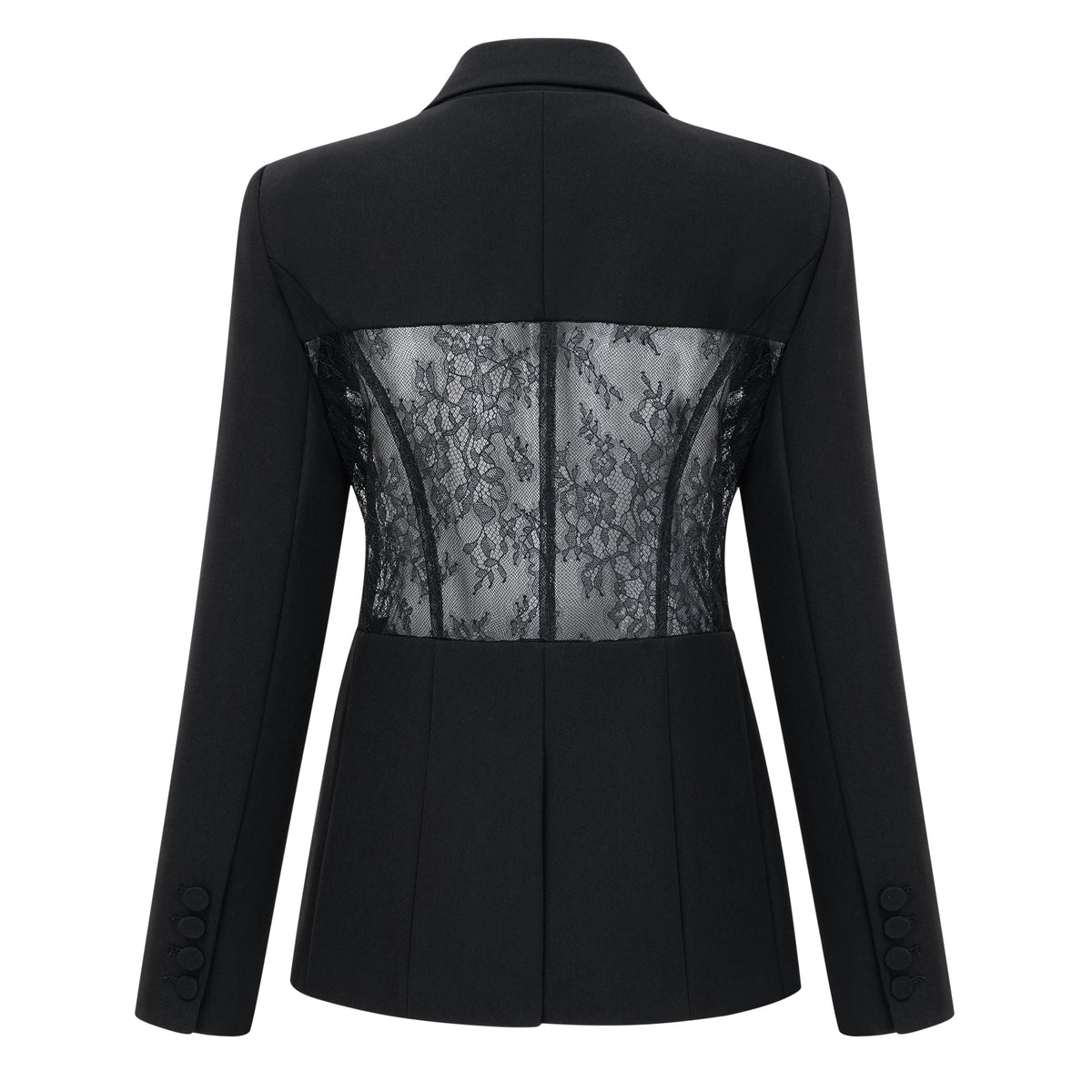 Verena Black Floral Lace Panel Blazer