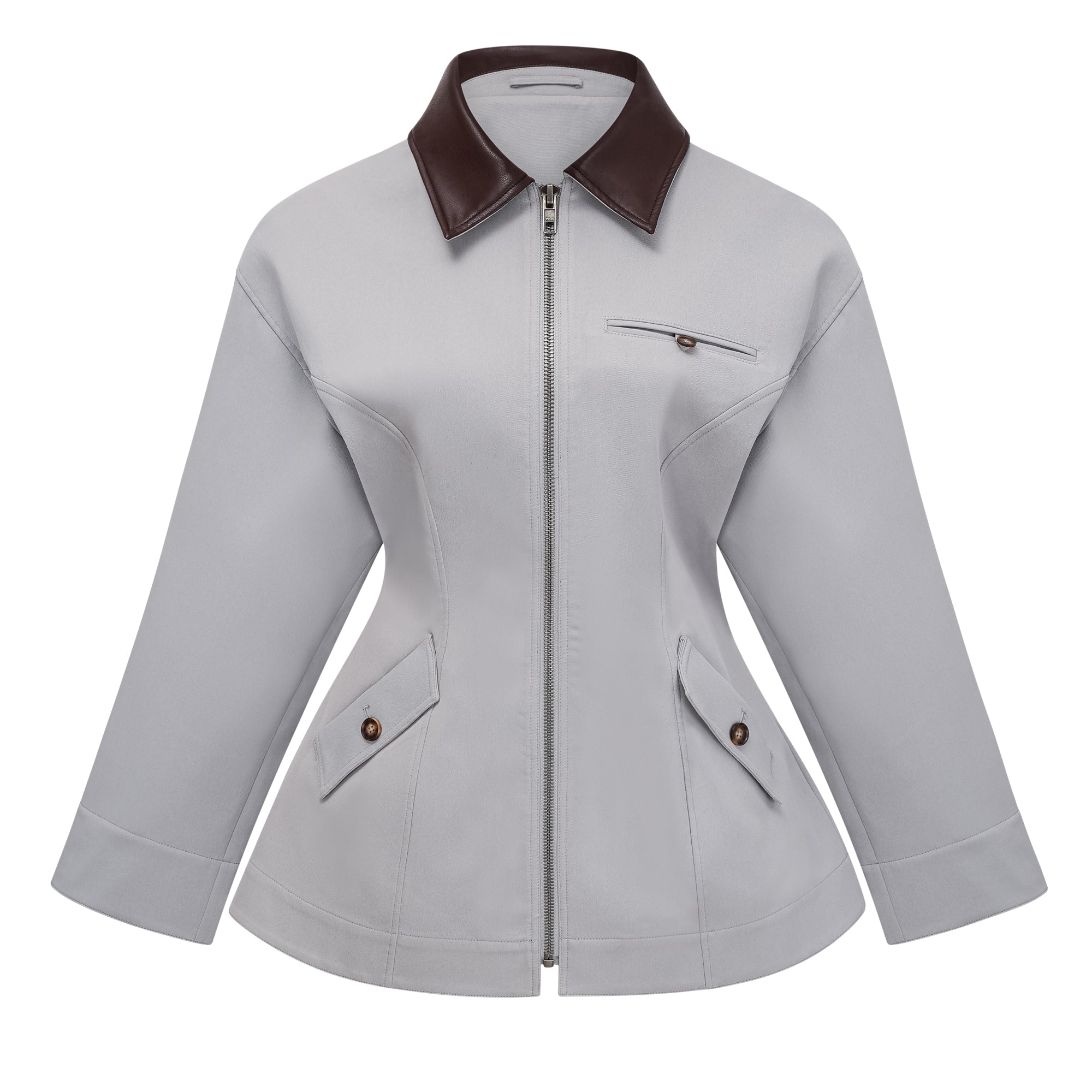 Vilma Grey Leather Collar Hunting Jacket