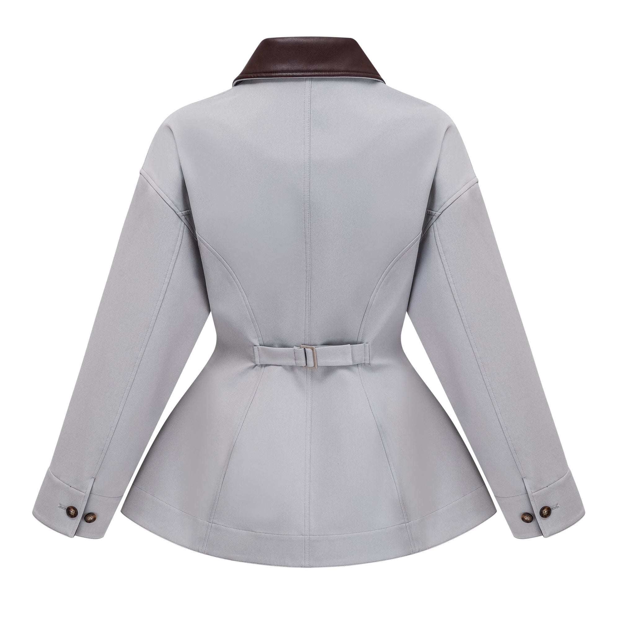Vilma Grey Leather Collar Hunting Jacket