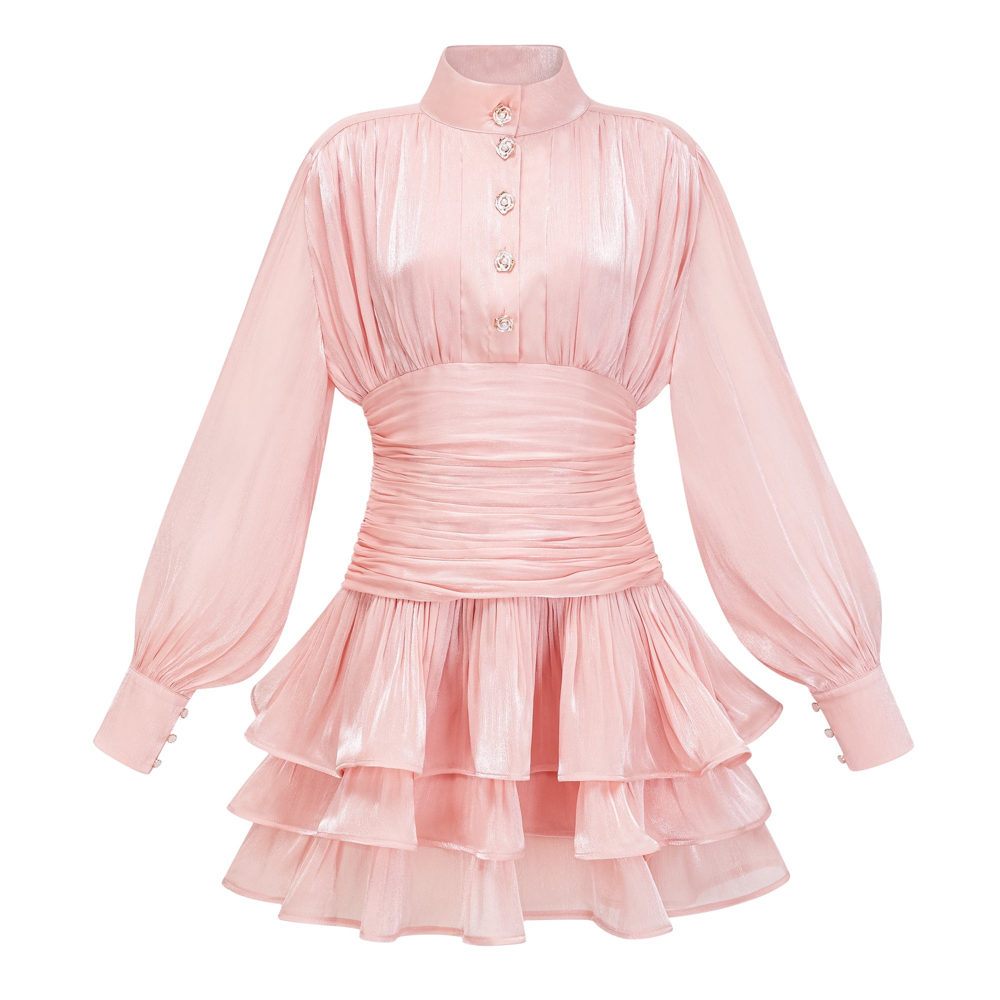 Emersyn Pink High-Neck Ruffled Detail Mini Dress (Final Sale-US Only)