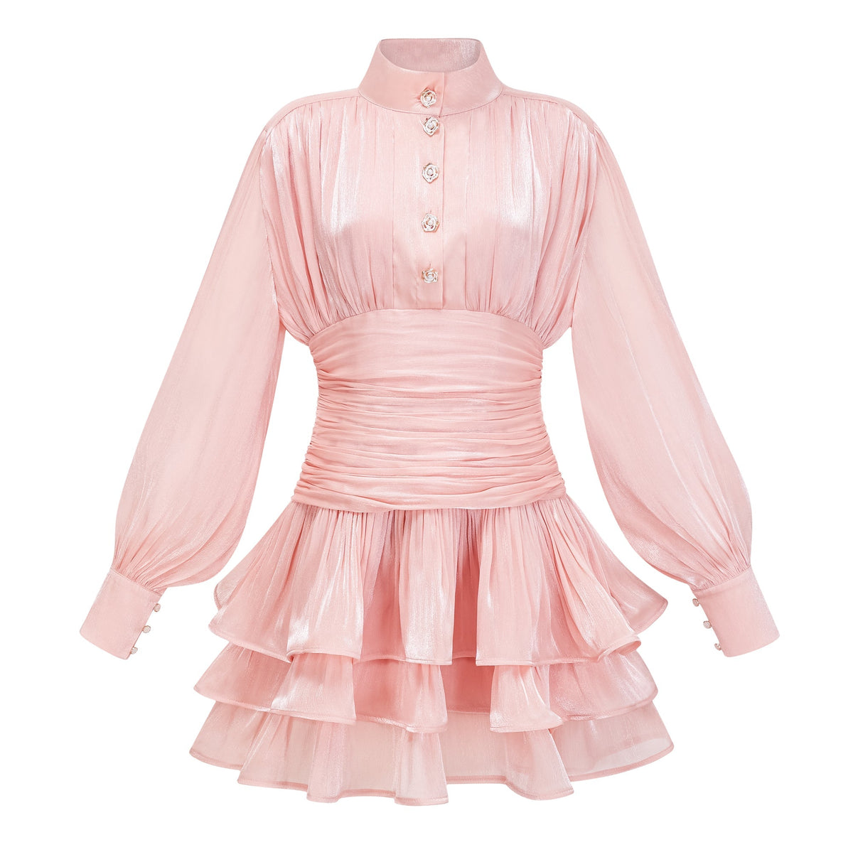 Emersyn Pink High-Neck Ruffled Detail Mini Dress (Final Sale-US Only)