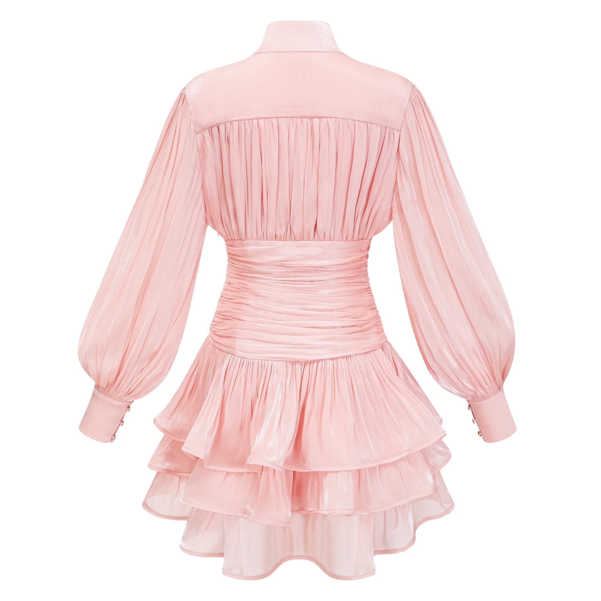 Emersyn Pink High-Neck Ruffled Detail Mini Dress (Final Sale-US Only)