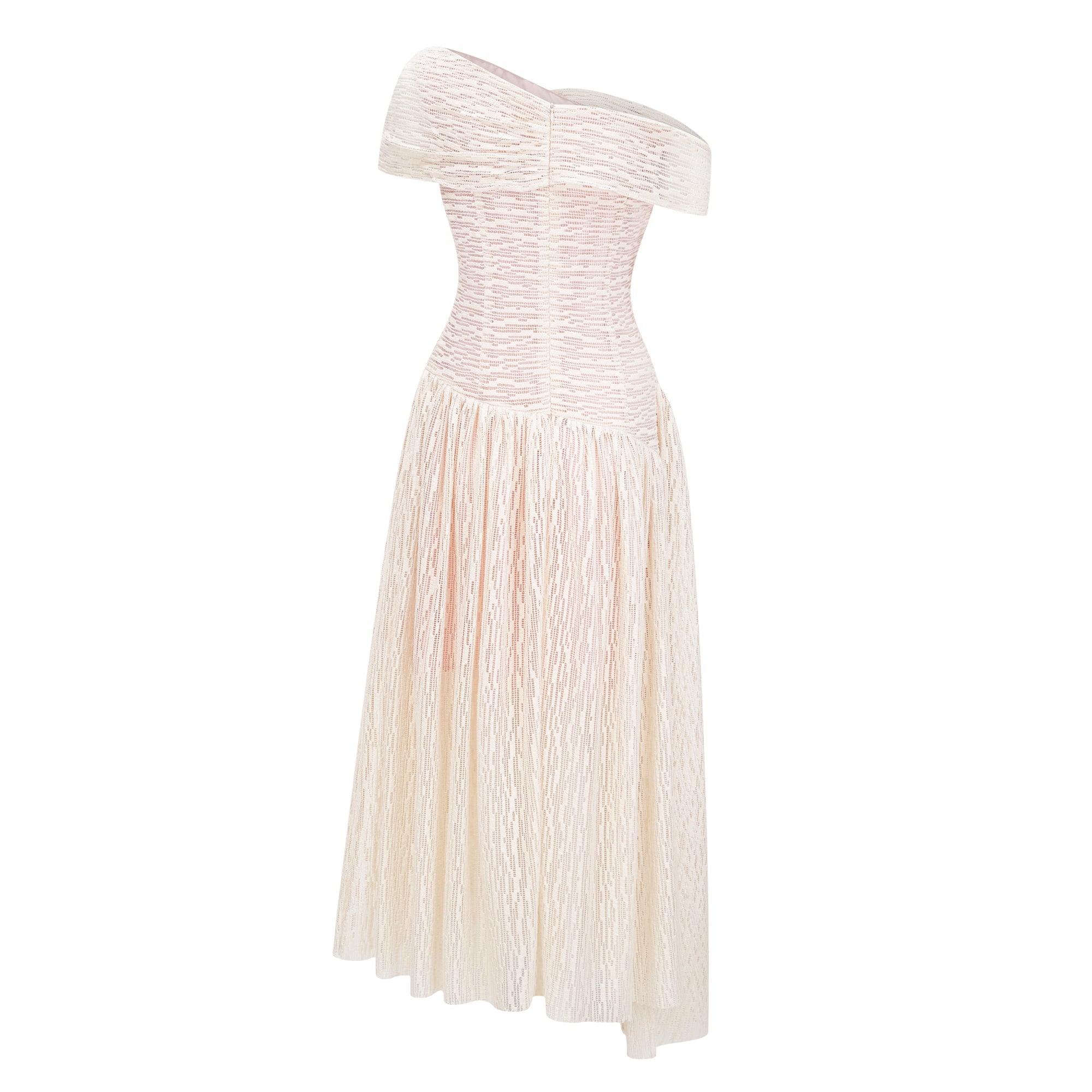 Thale Neutral Asymmetrical Textured Ruched Midi Dress (Final Sale-US Only)