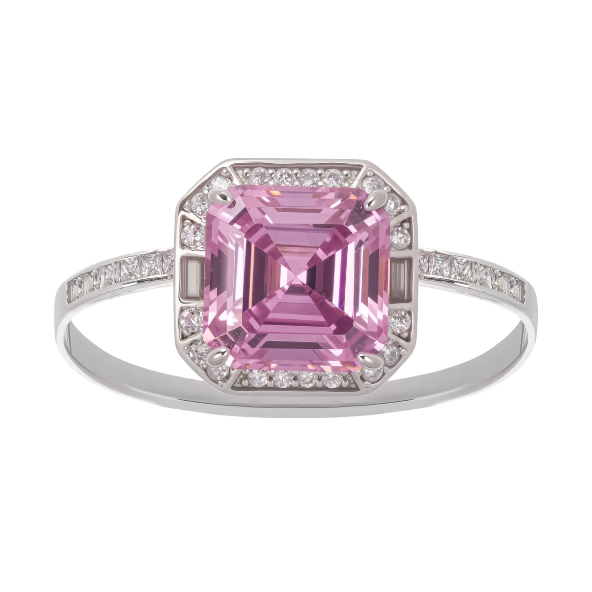 Hélène Pink Emerald Cut Zircon Gemstone Sterling Silver Ring